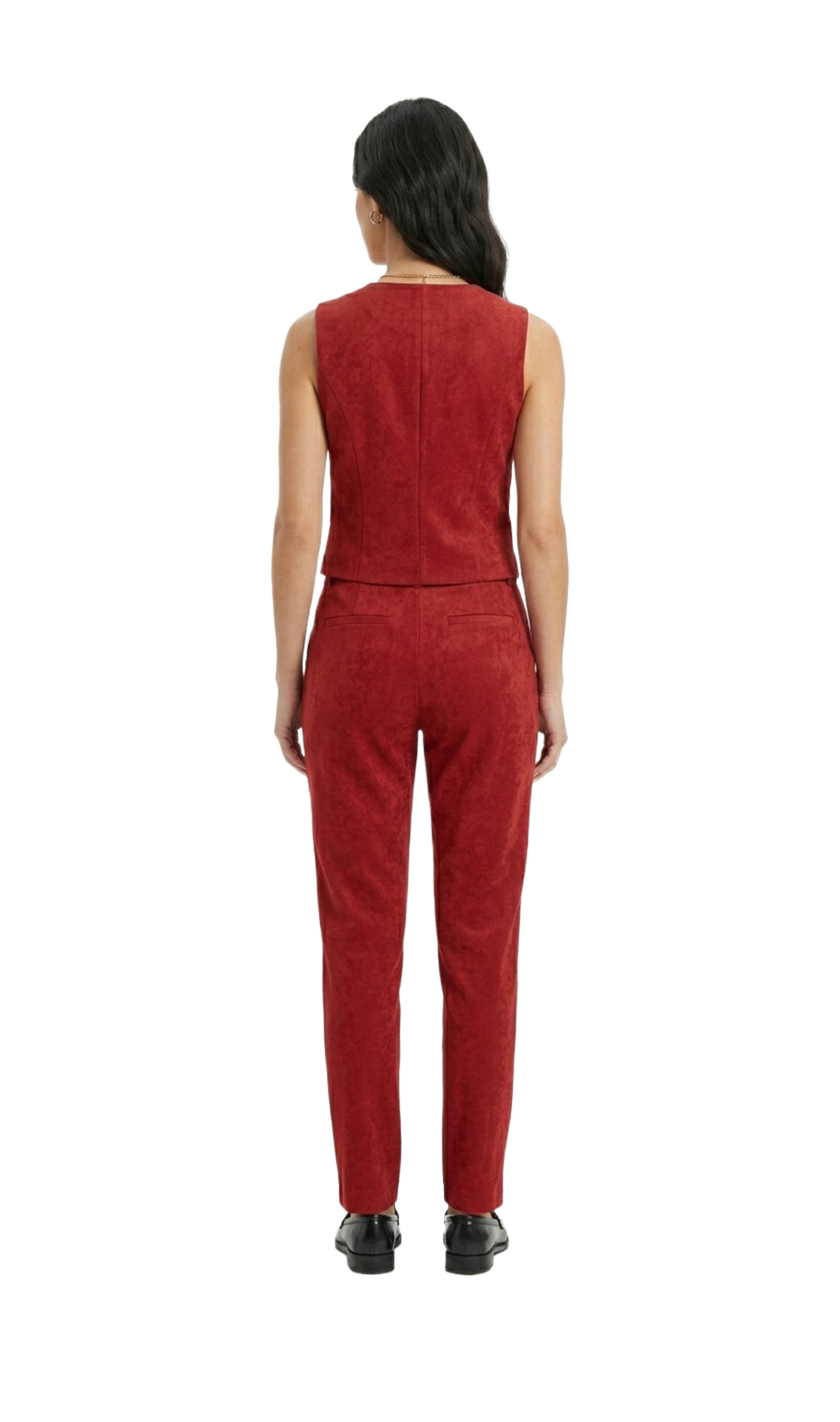 Conjunto rojo de dos piezas de chaleco y pantalon