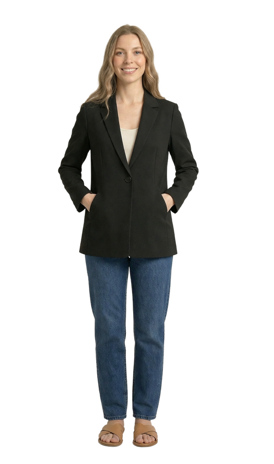 Saco negro de un botón tipo oversize