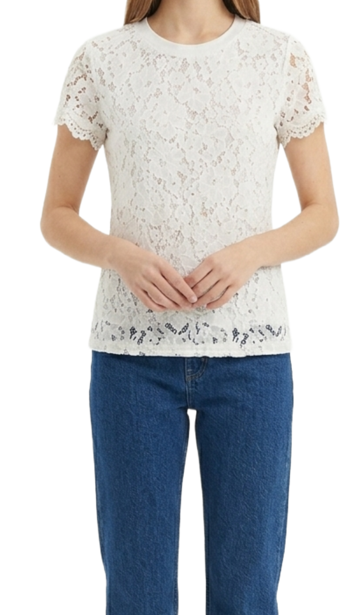 Blusa de encaje blanca de manga corta
