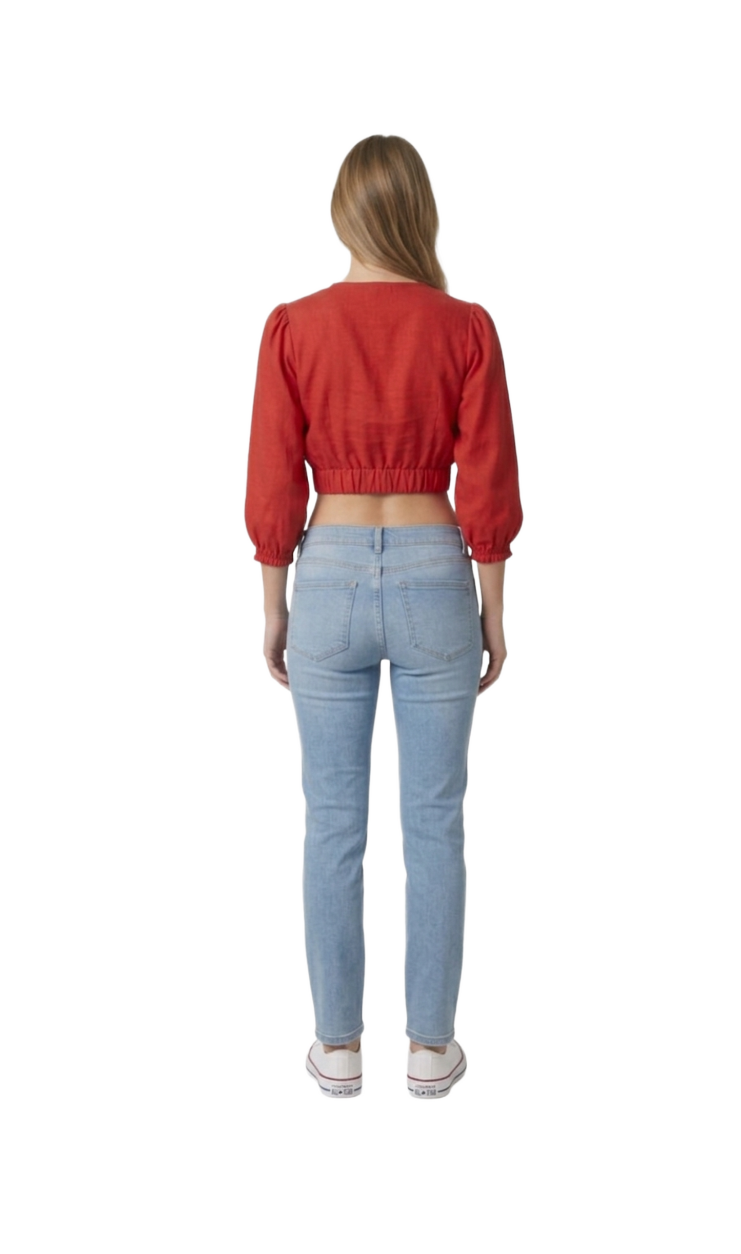 Crop rojo con escote en V manga de globo