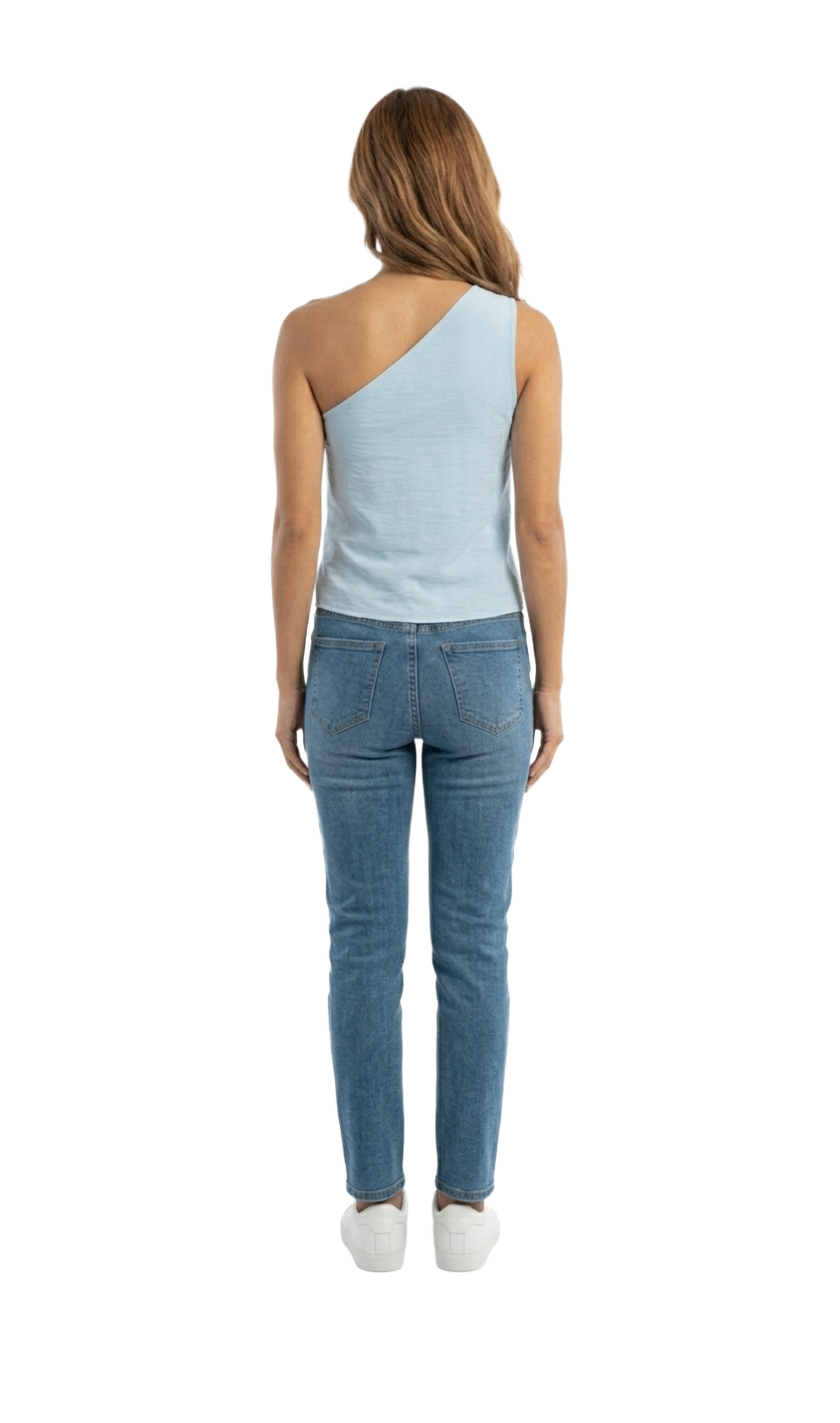 Blusa azul cuelo de una manga