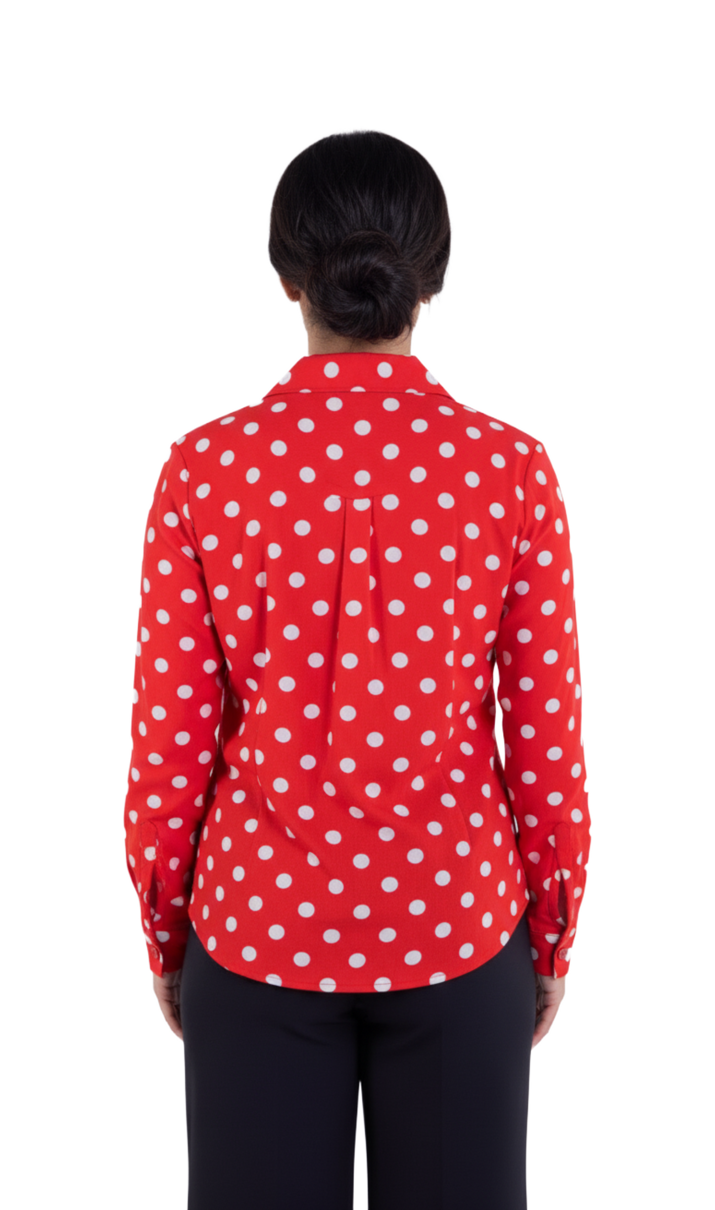 Blusa roja de vestir con puntos blancos