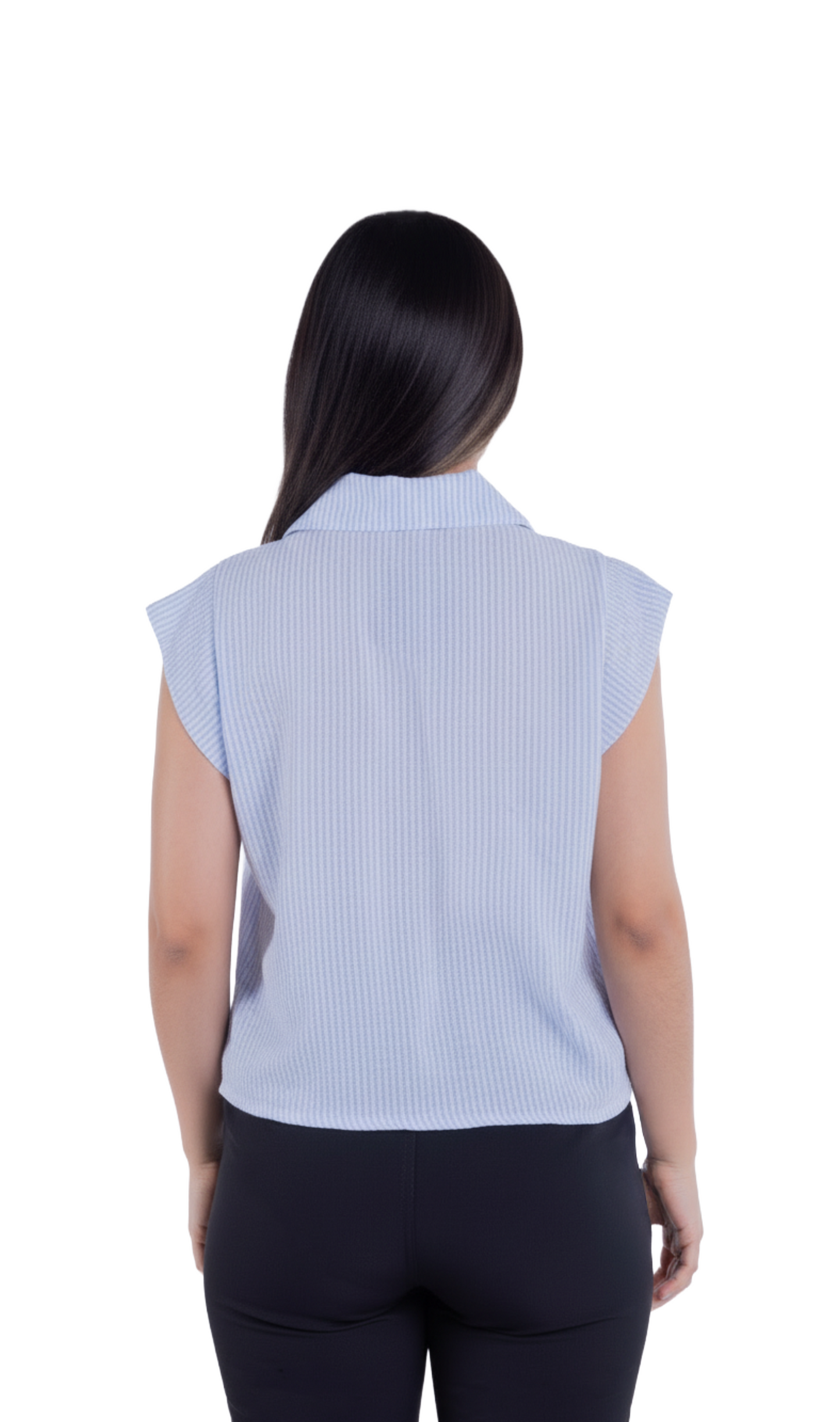 Blusa abotonada de rayas con bolsitas en pecho