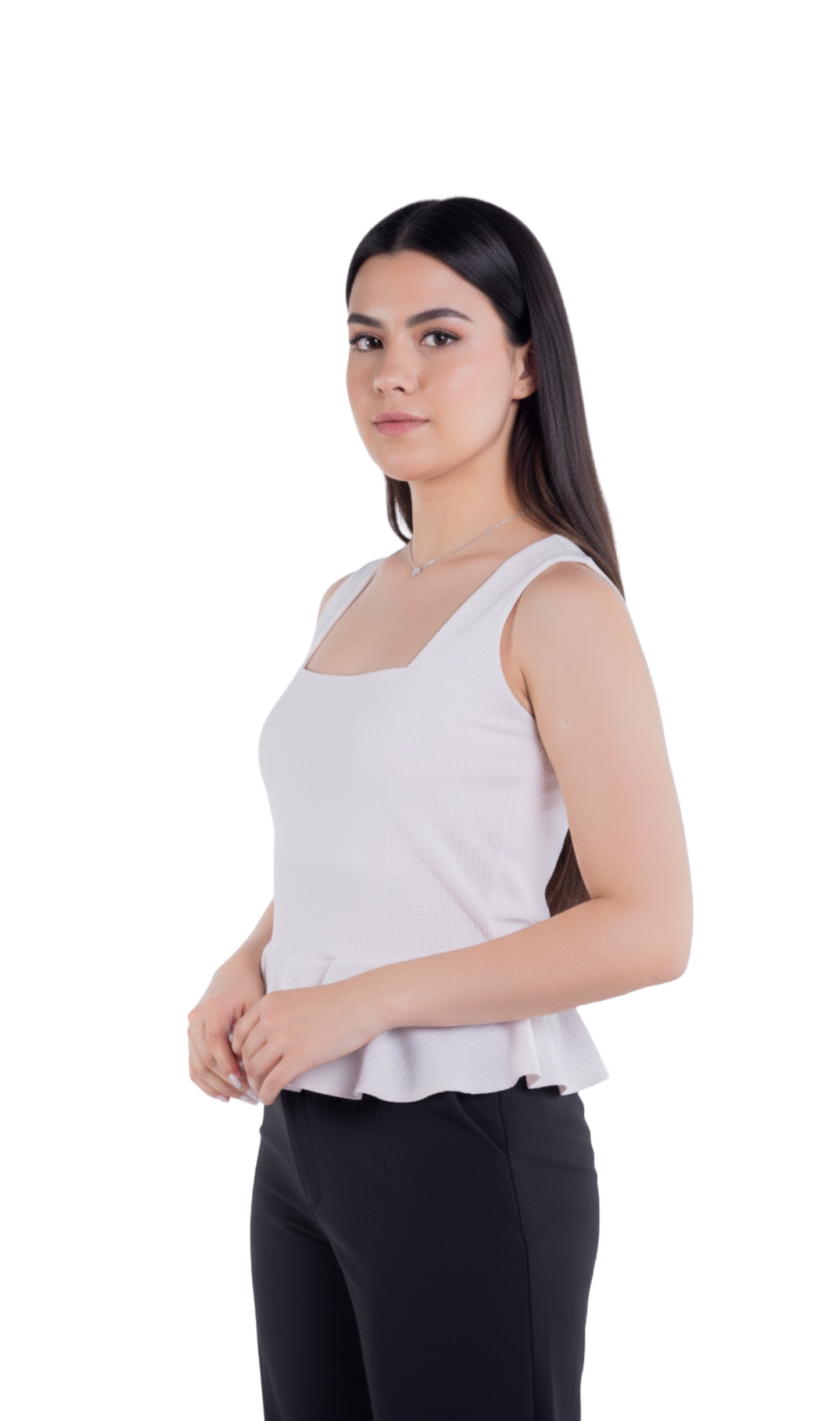 Blusa rosa acanalada con olan en cintura