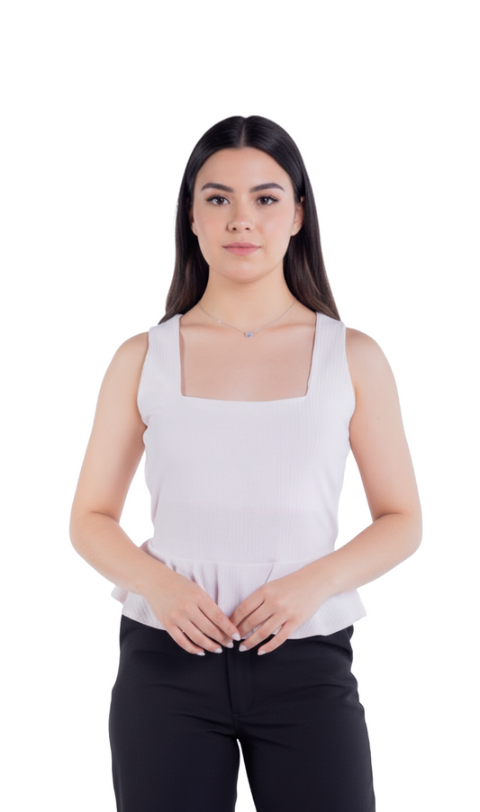 Blusa rosa acanalada con olan en cintura