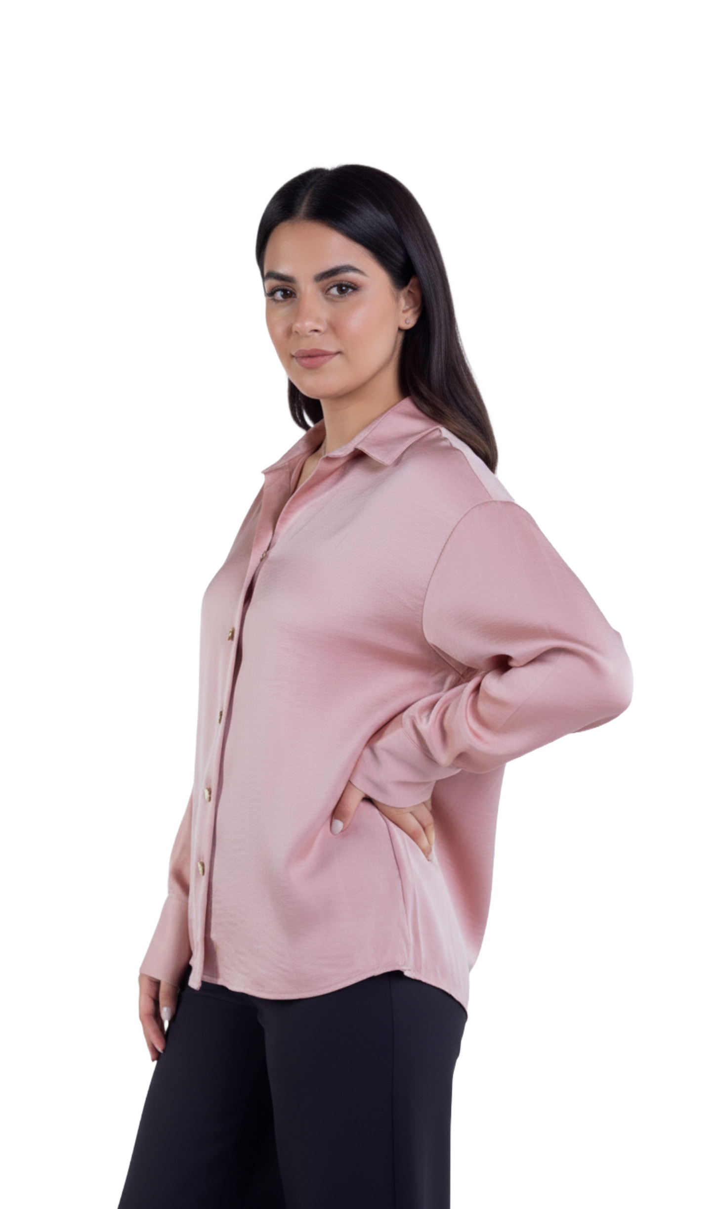 Blusa satinada de botones rosa