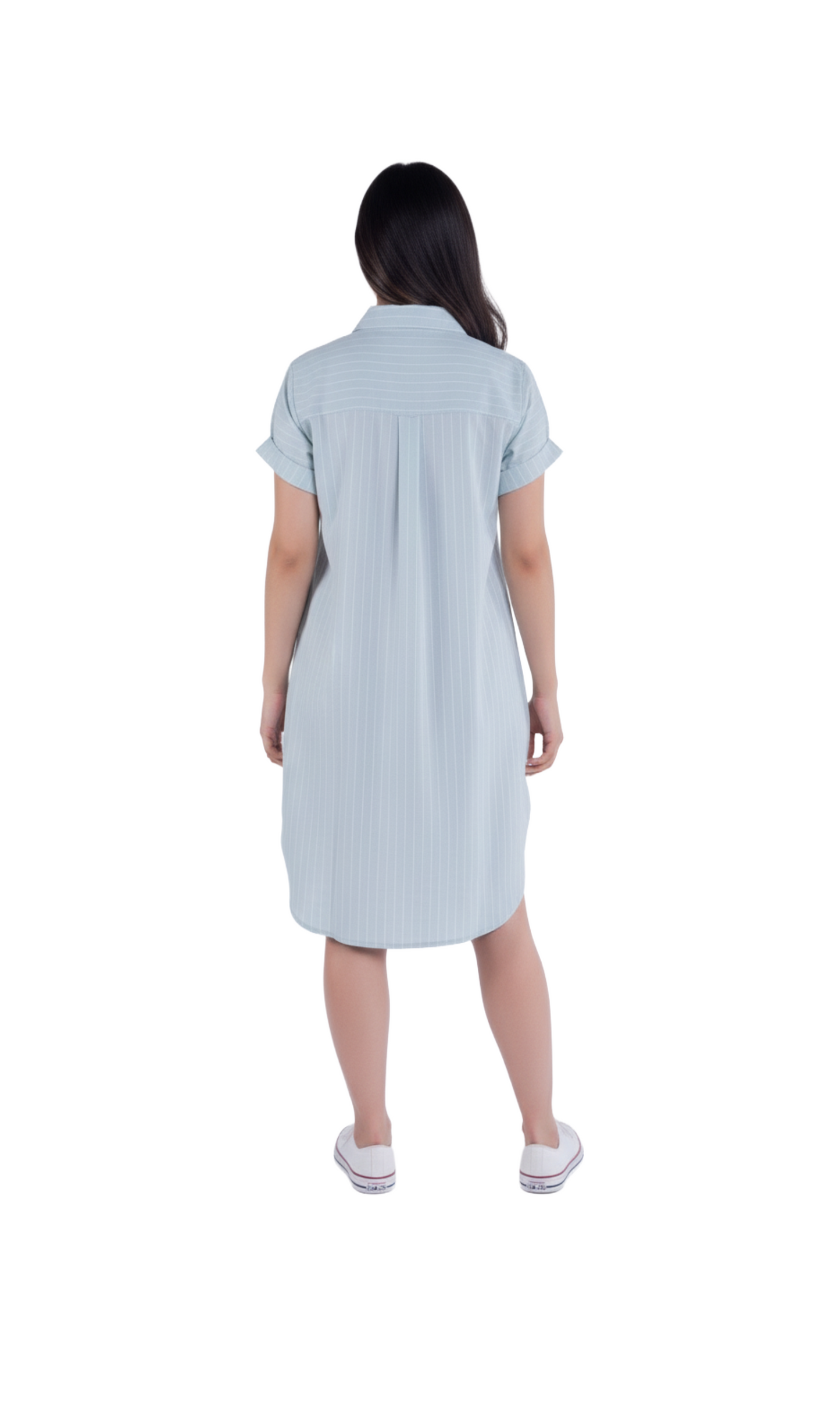 Vestido verde con rayas verticales abotonado