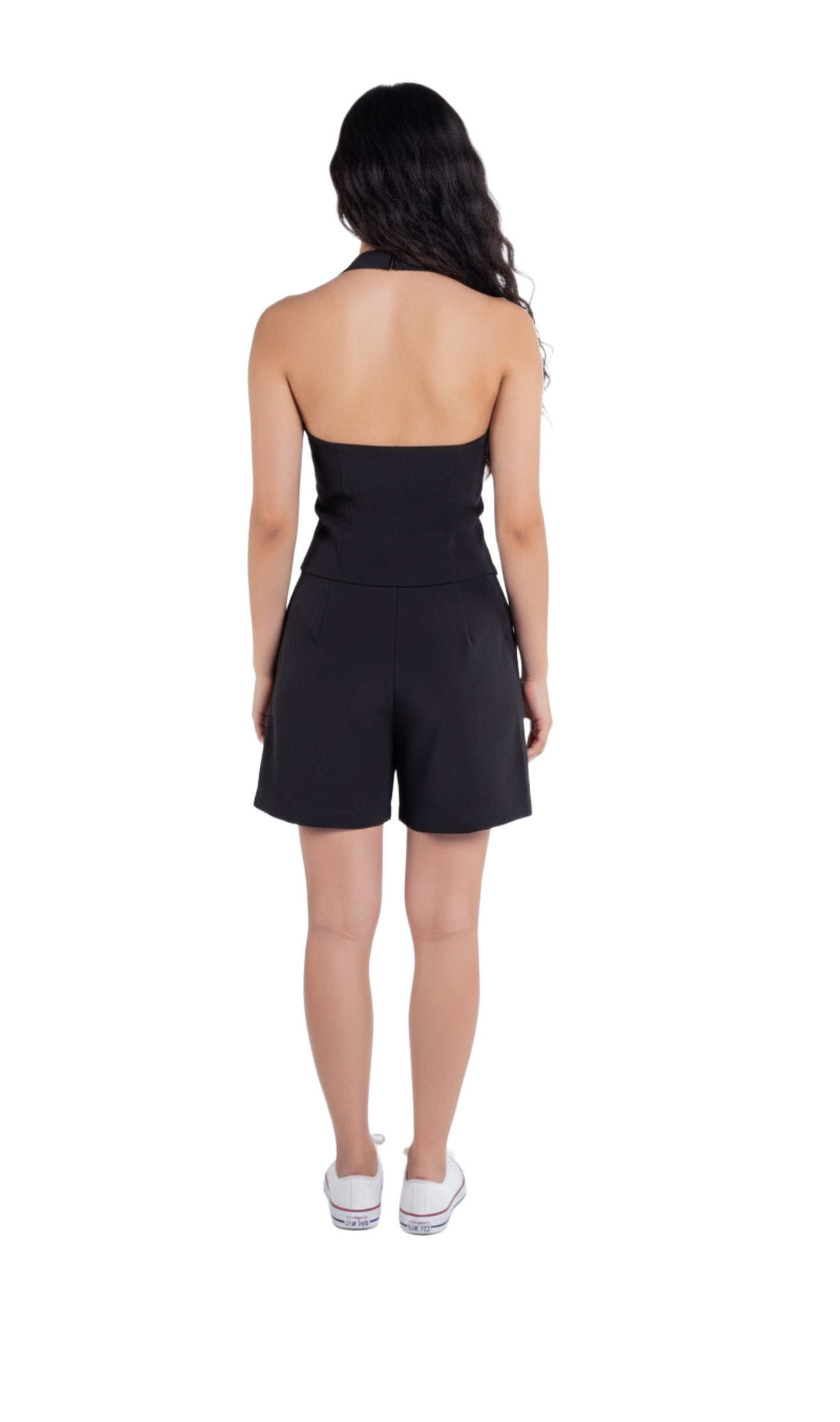 Conjunto negro de dos pizas de chaleco halter y pantalon