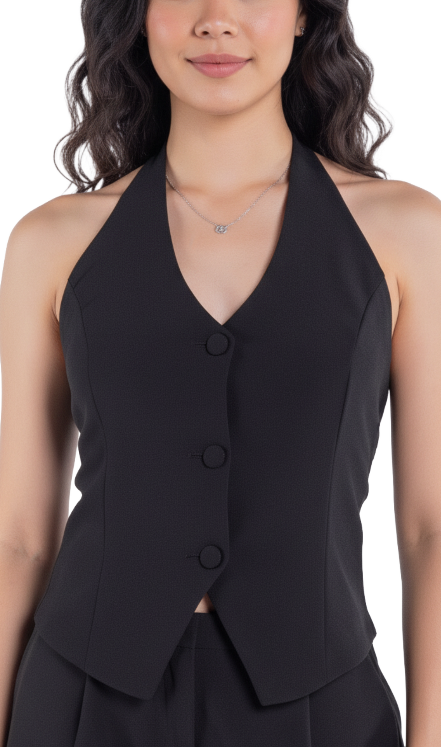 Conjunto negro de dos pizas de chaleco halter y pantalon