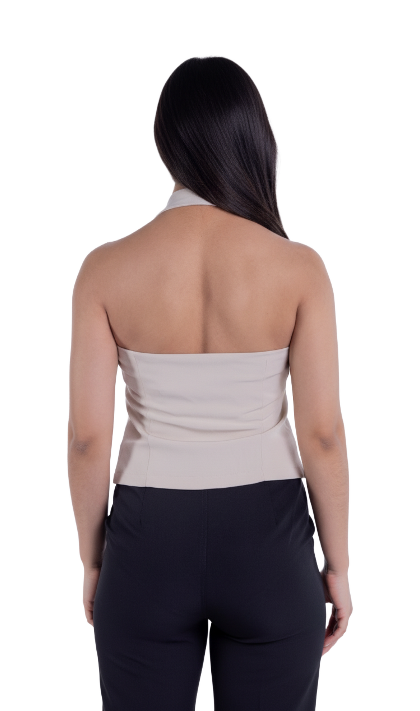 Chaleco beige cuello en V con amarre lateral