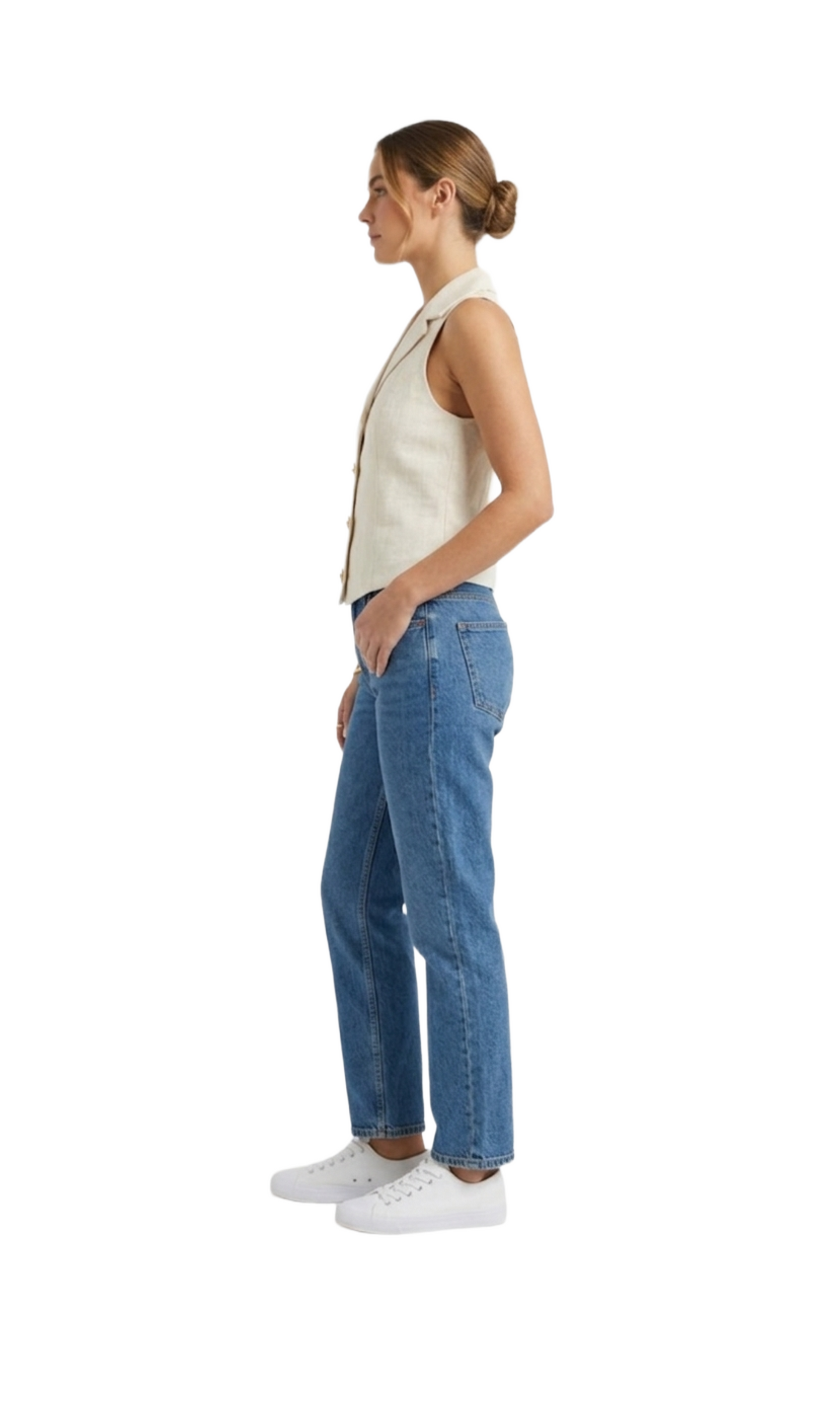 Chaleco beige estilo halter con botones metálicos de estilo marino