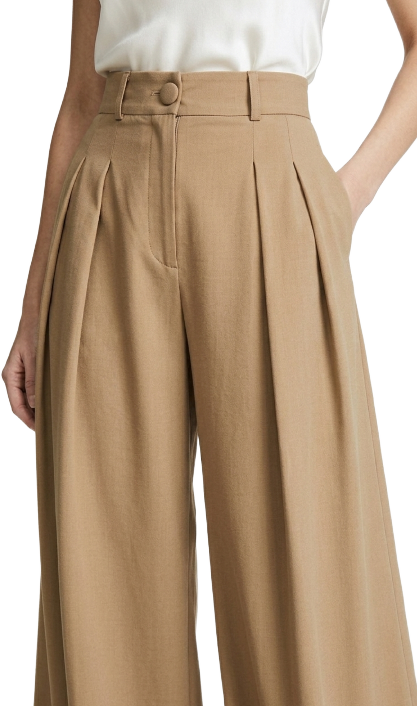 Pantalón beige con pinzas acampanado