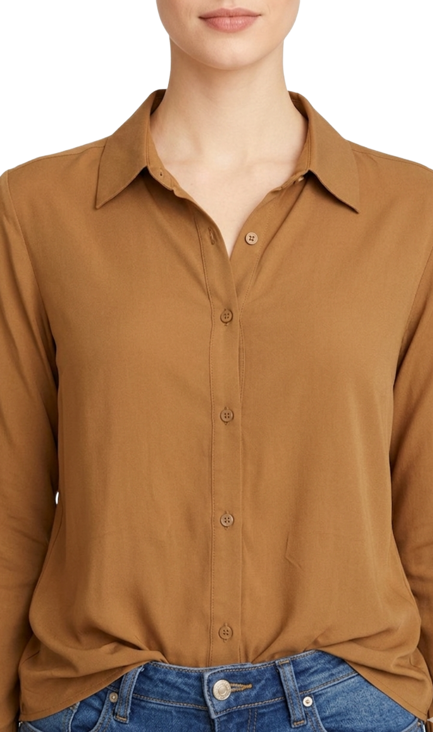 Blusa cafe abotonada manga larga semi overzise