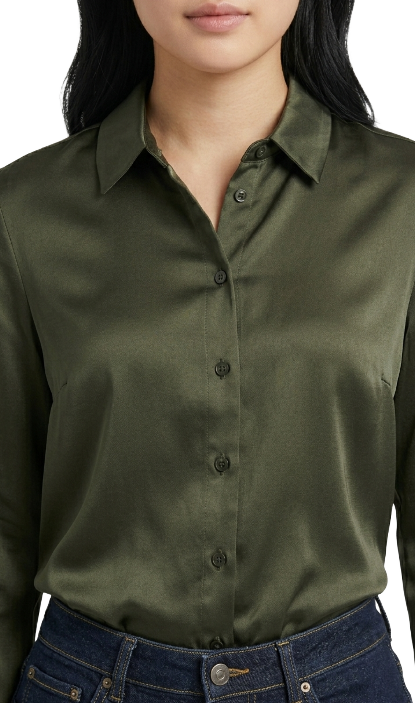 Blusa satinada tipo fit manga larga