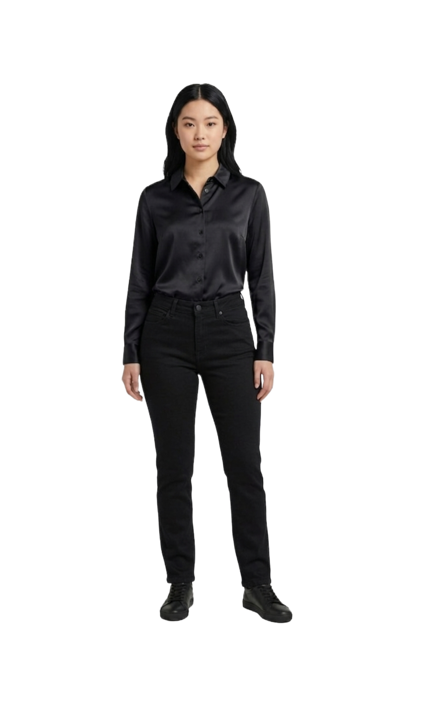 Blusa satinada tipo fit manga larga