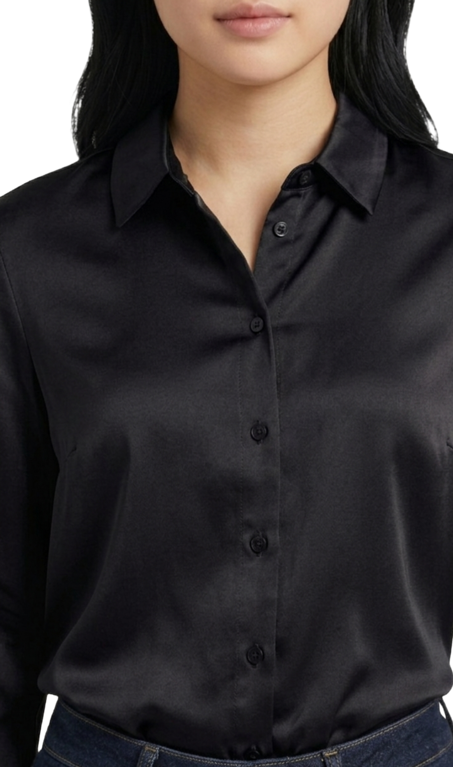 Blusa satinada tipo fit manga larga