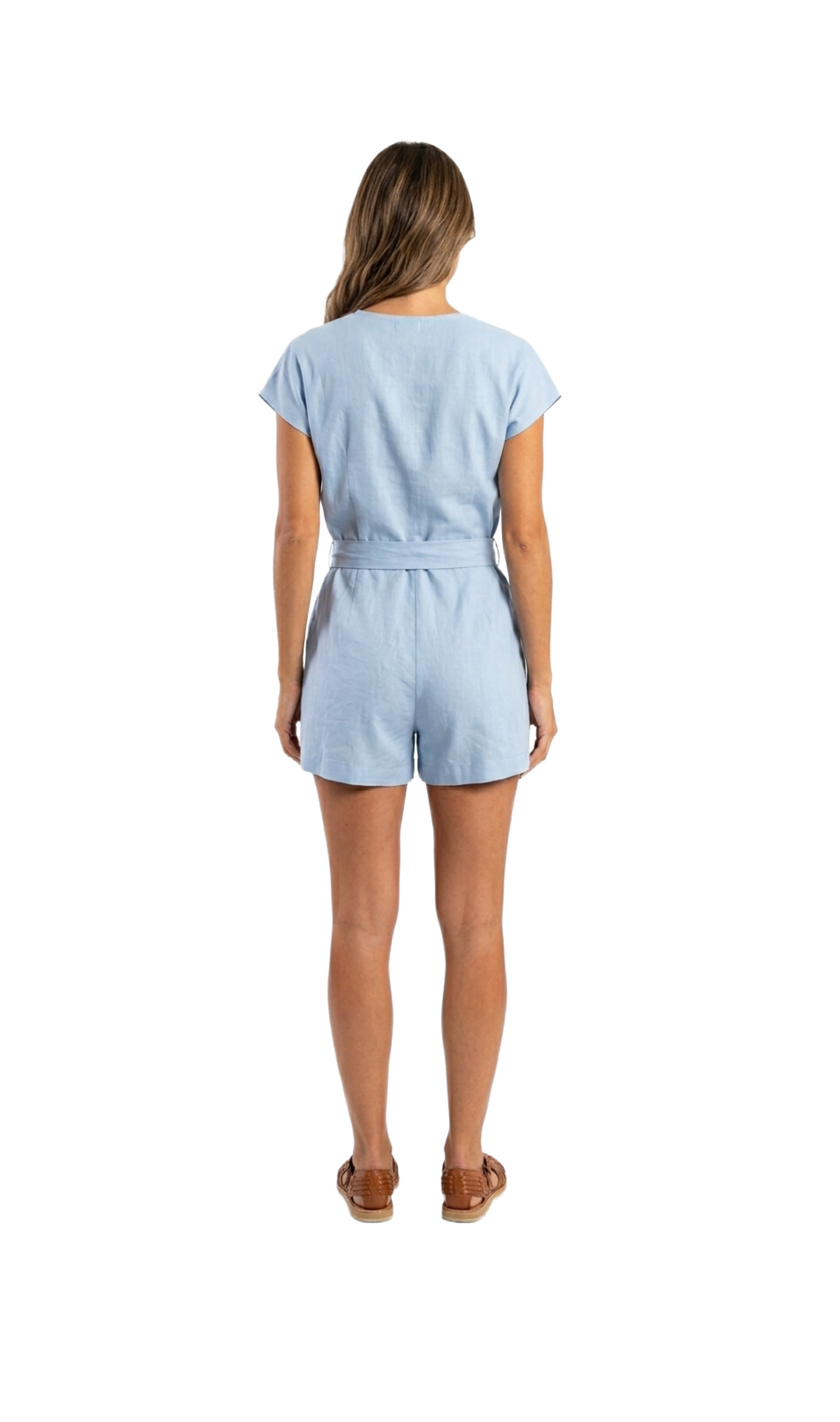 Romper azul con amarre en cintura