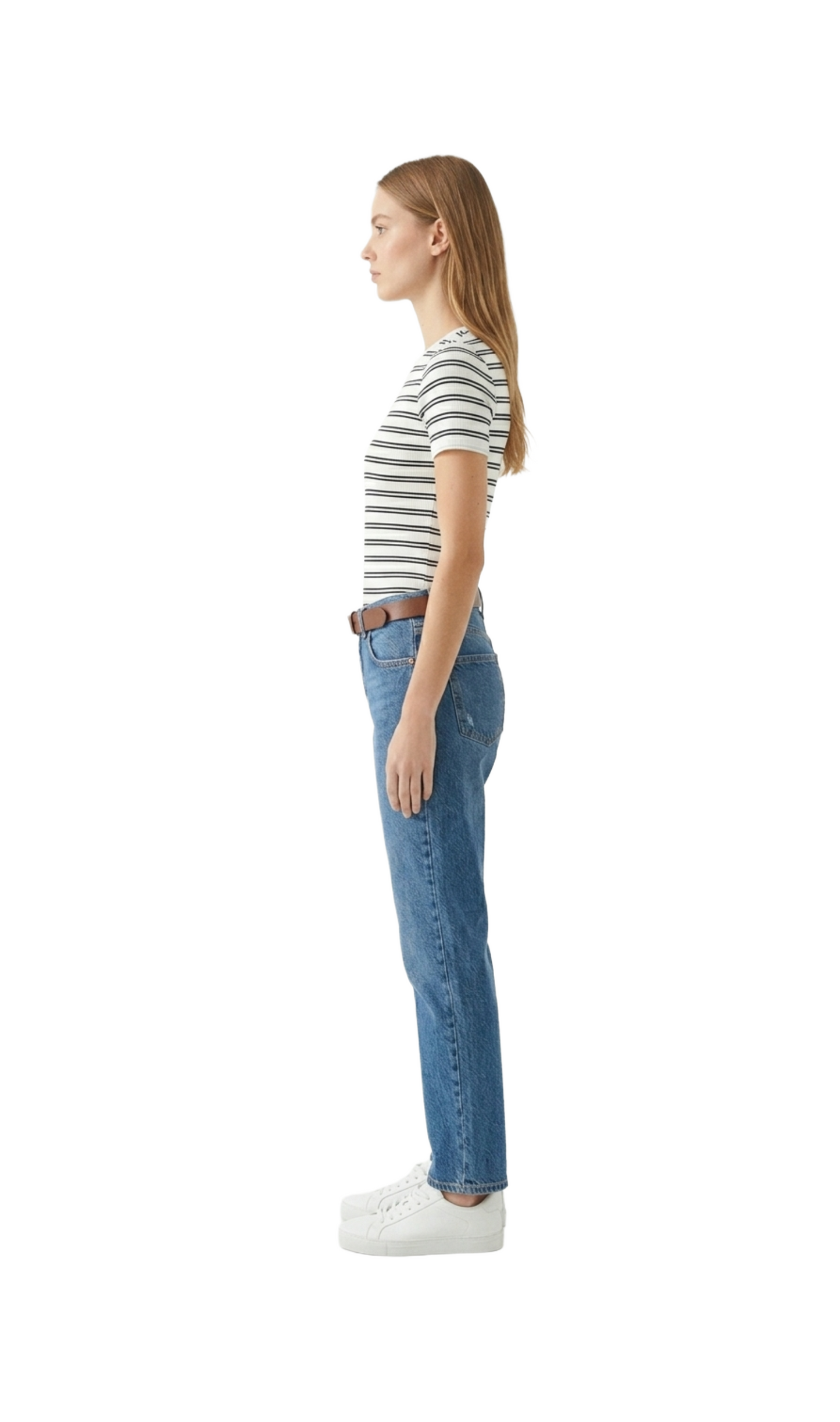 Blusa blanca de rayas acanalada tipo fit