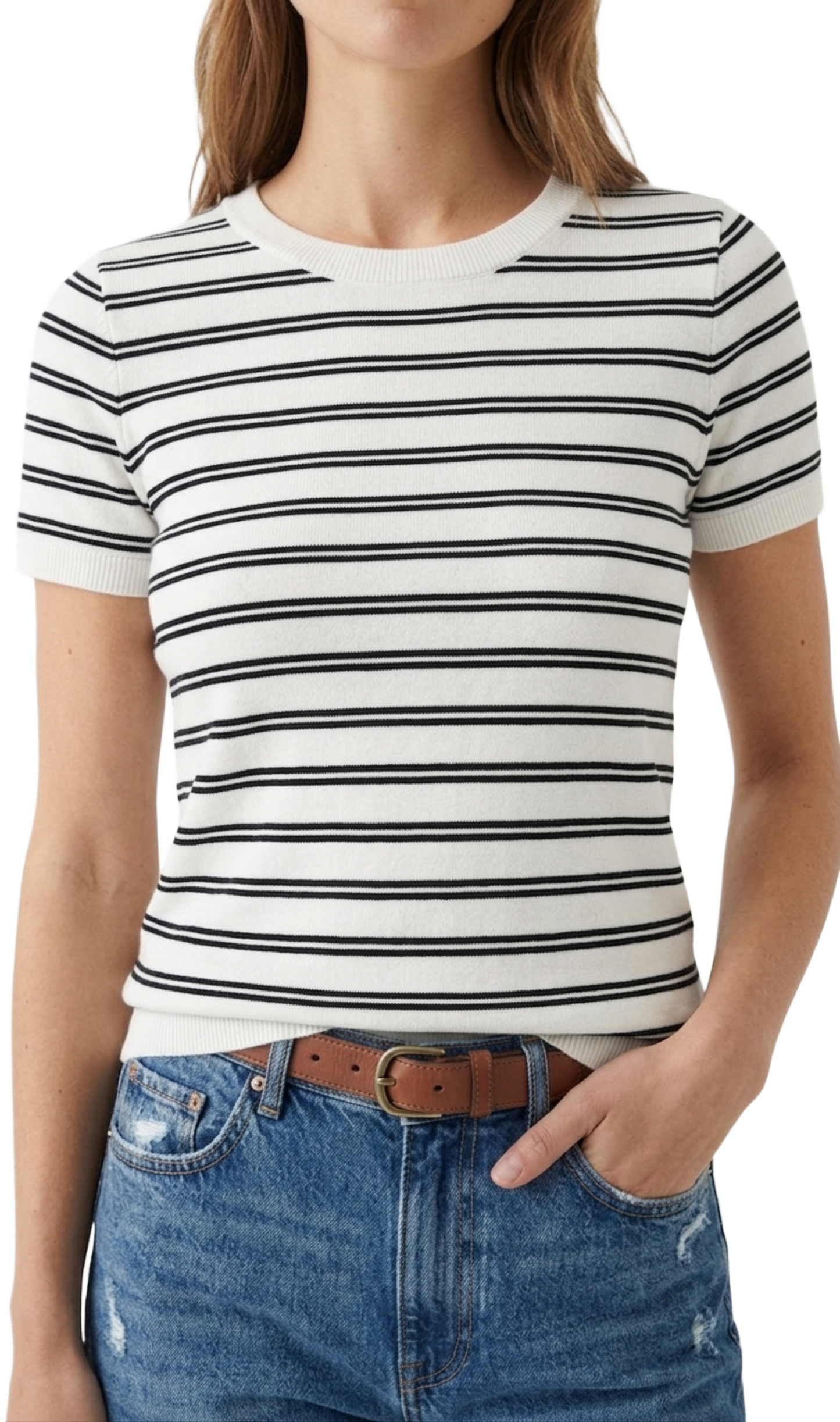 Blusa blanca de rayas acanalada tipo fit