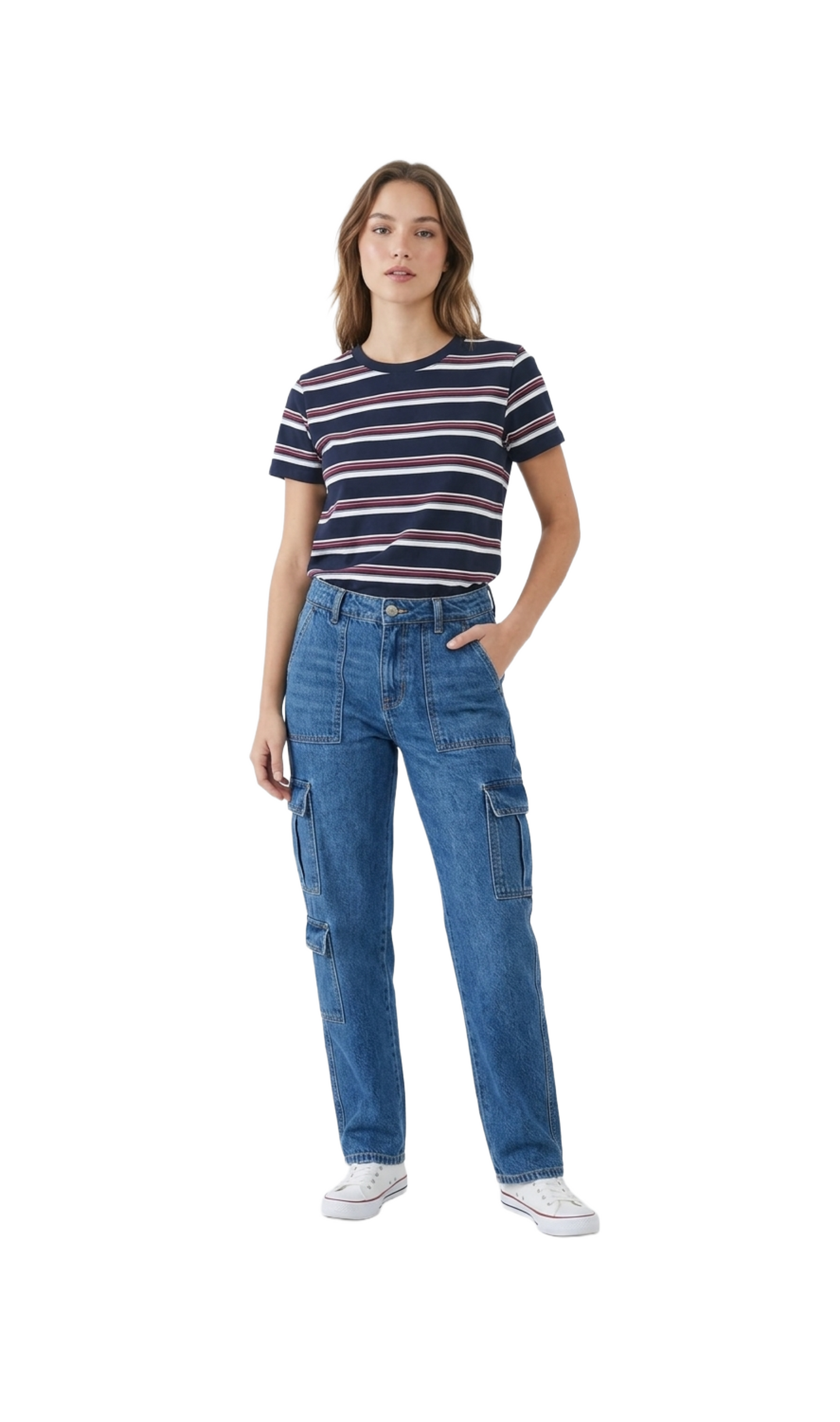 Blusa de rayas de cuello redondo tipo playera