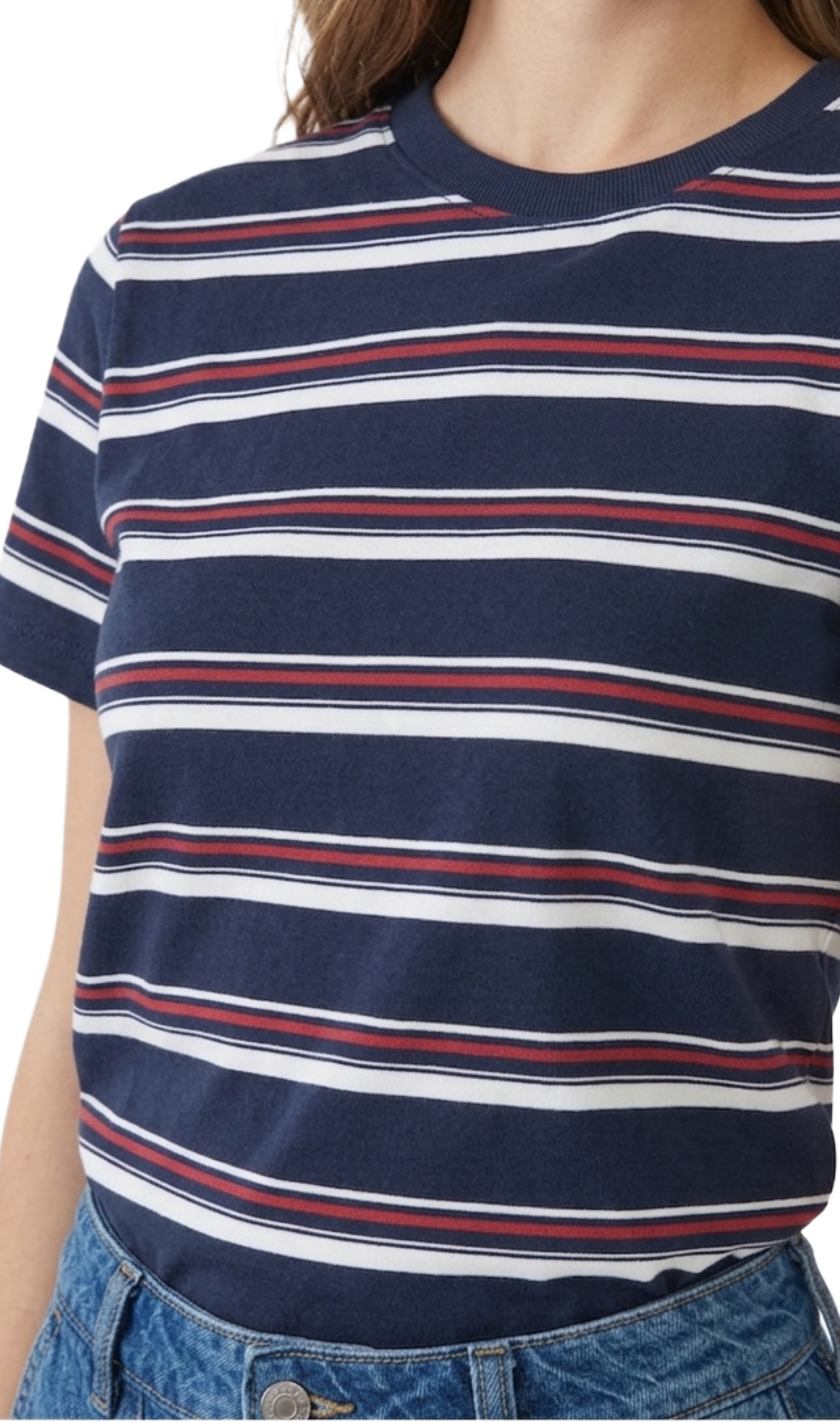 Blusa de rayas de cuello redondo tipo playera