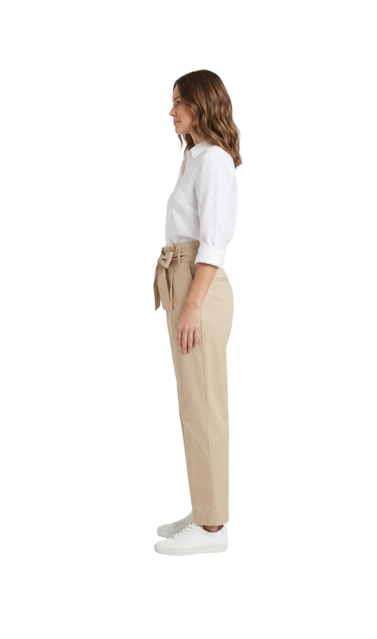 Pantalón beige con amarre en la cintura
