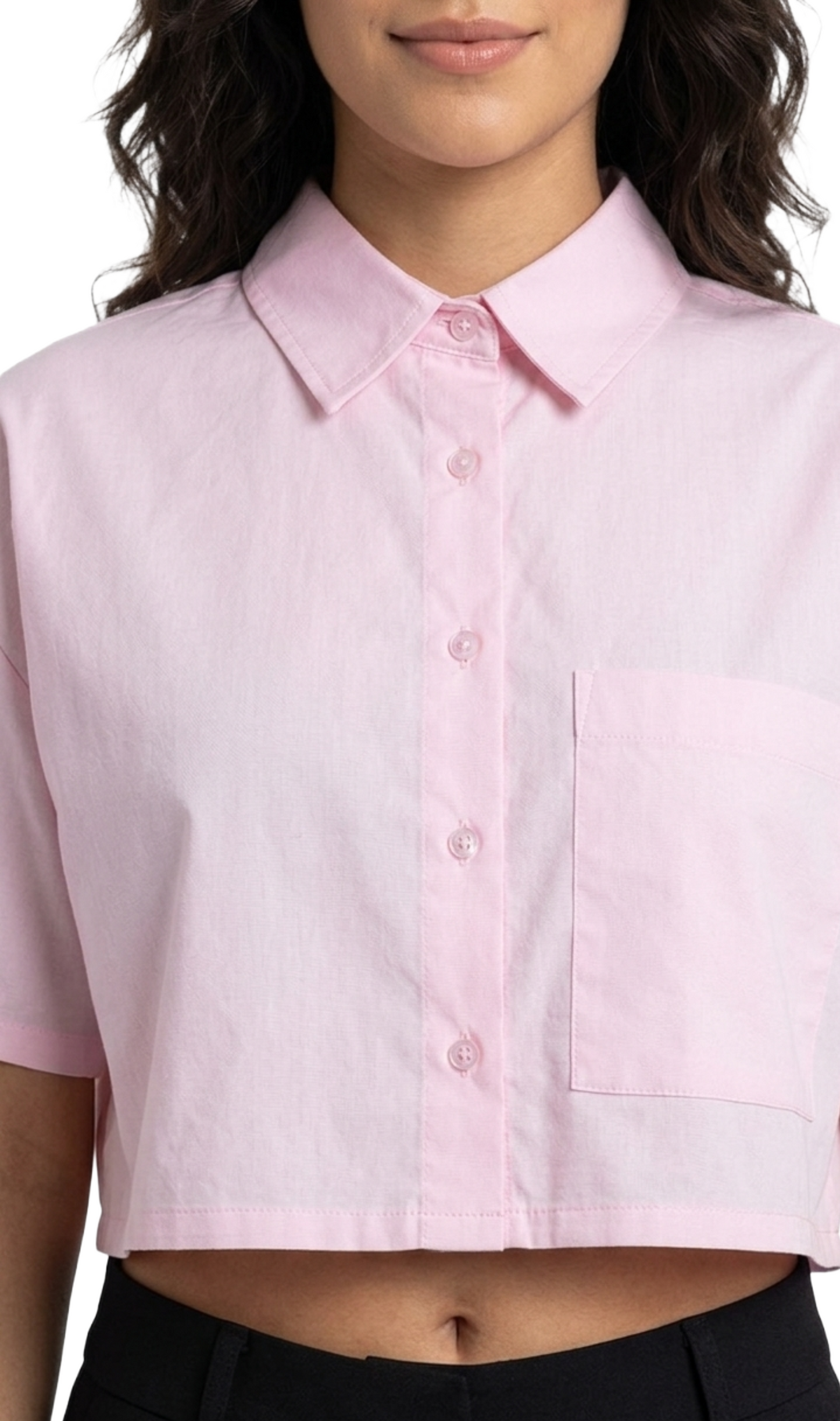 Crop top rosa abotonado con bolsa en pecho