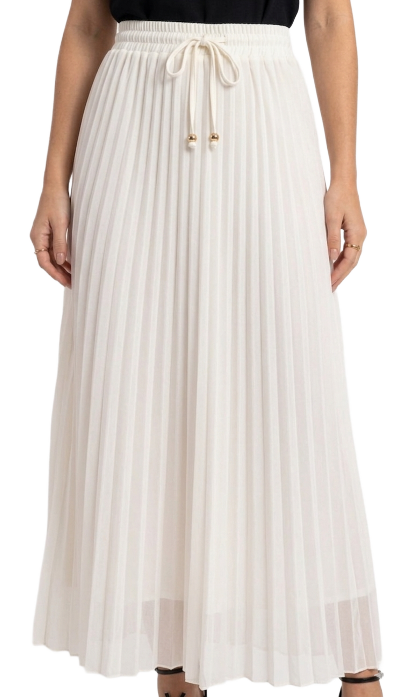 Falda tableada beige tela mesh con detalle en cintura