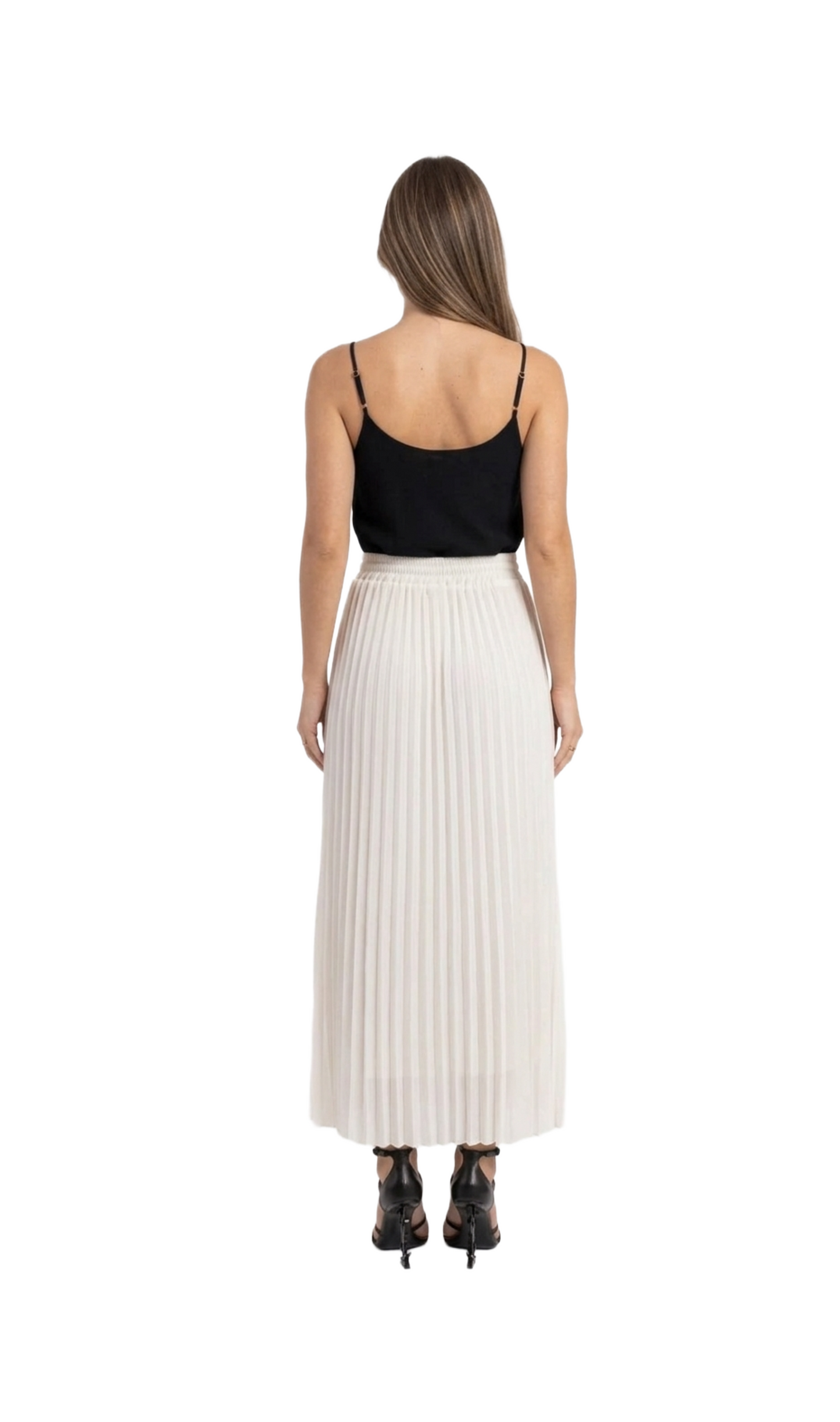 Falda tableada beige tela mesh con detalle en cintura