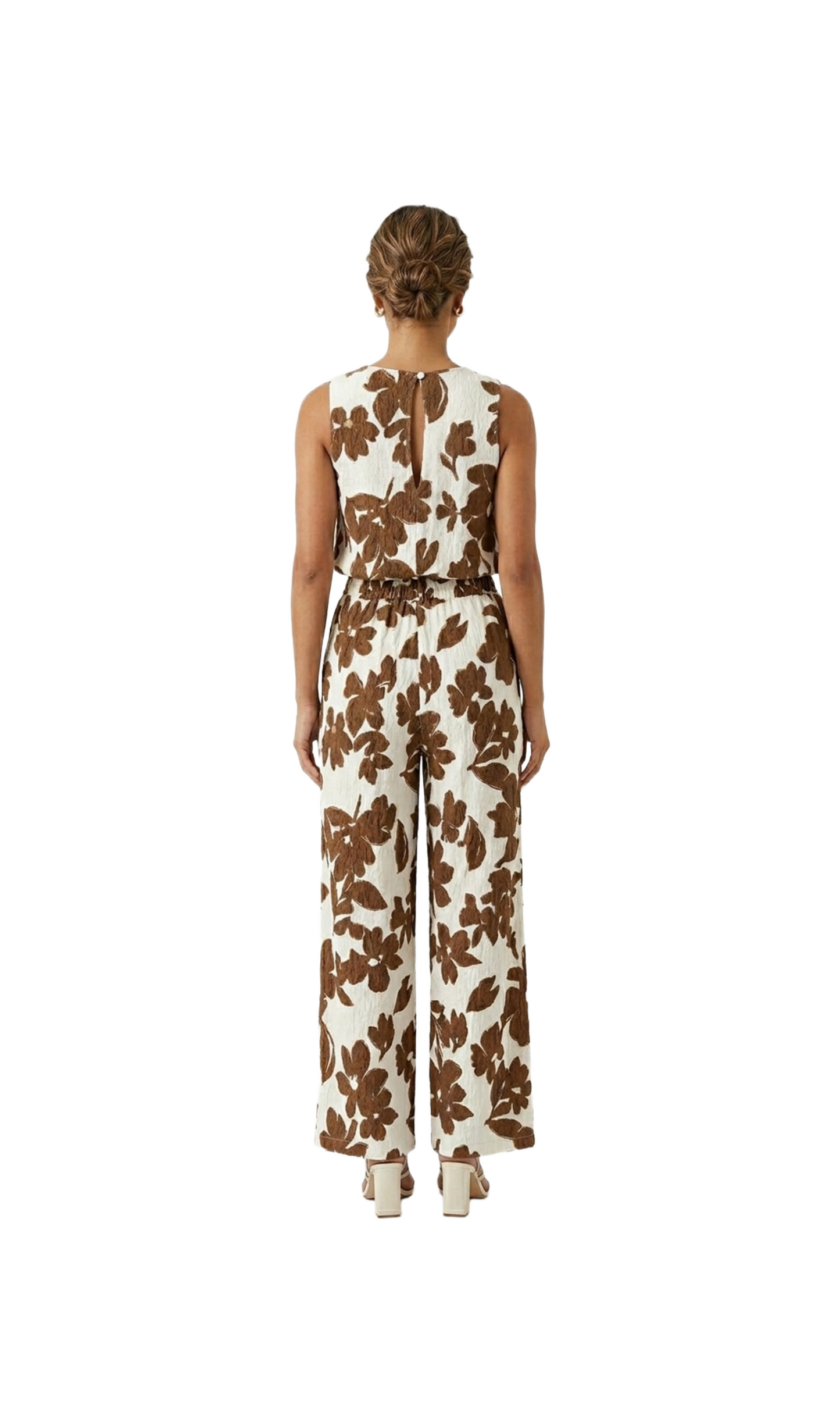 Jumper beige con estampado floreado cafe