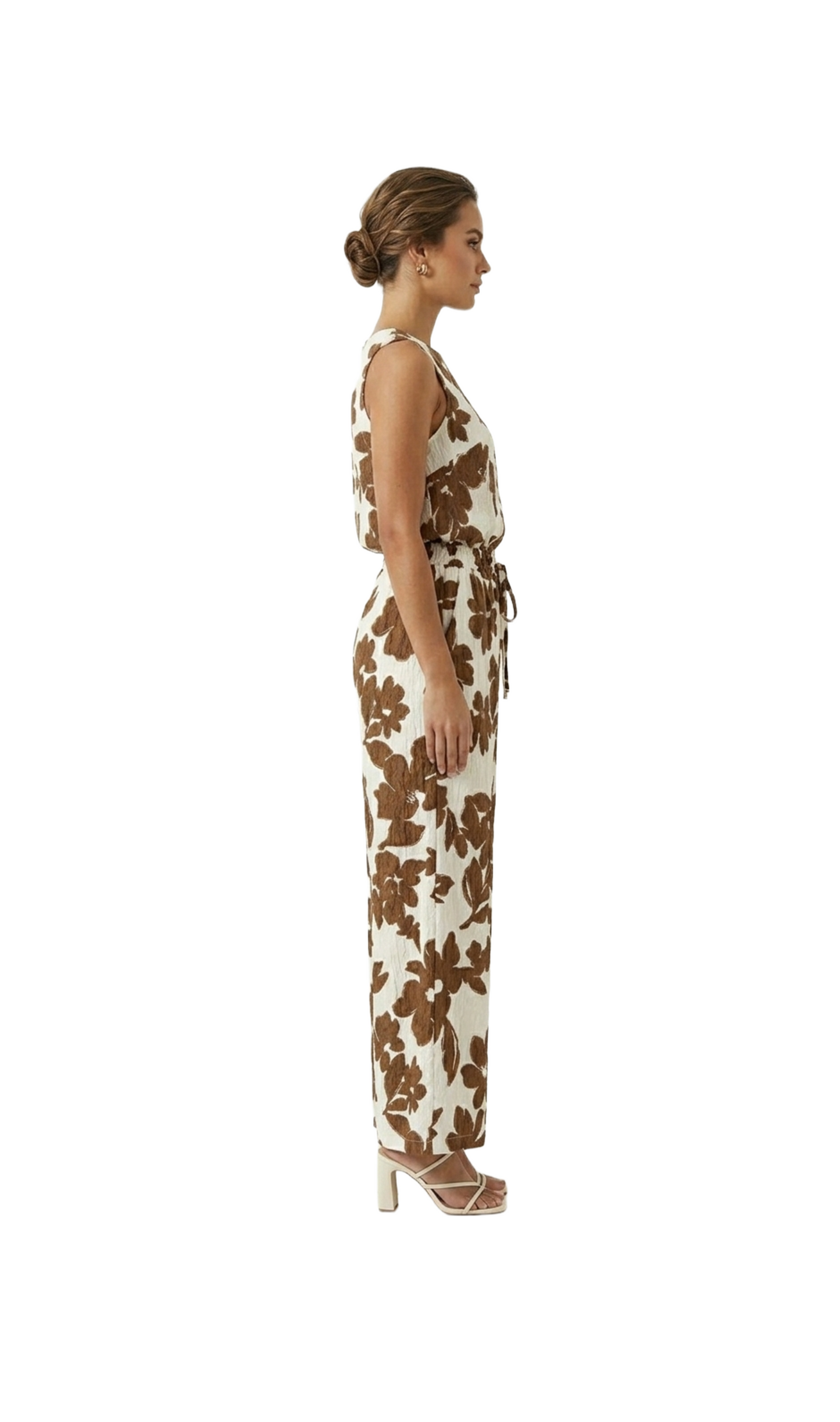 Jumper beige con estampado floreado cafe