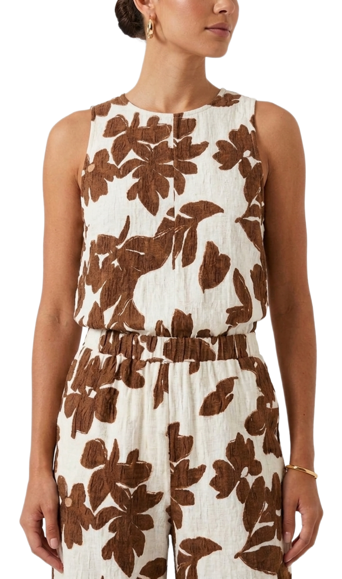 Jumper beige con estampado floreado cafe