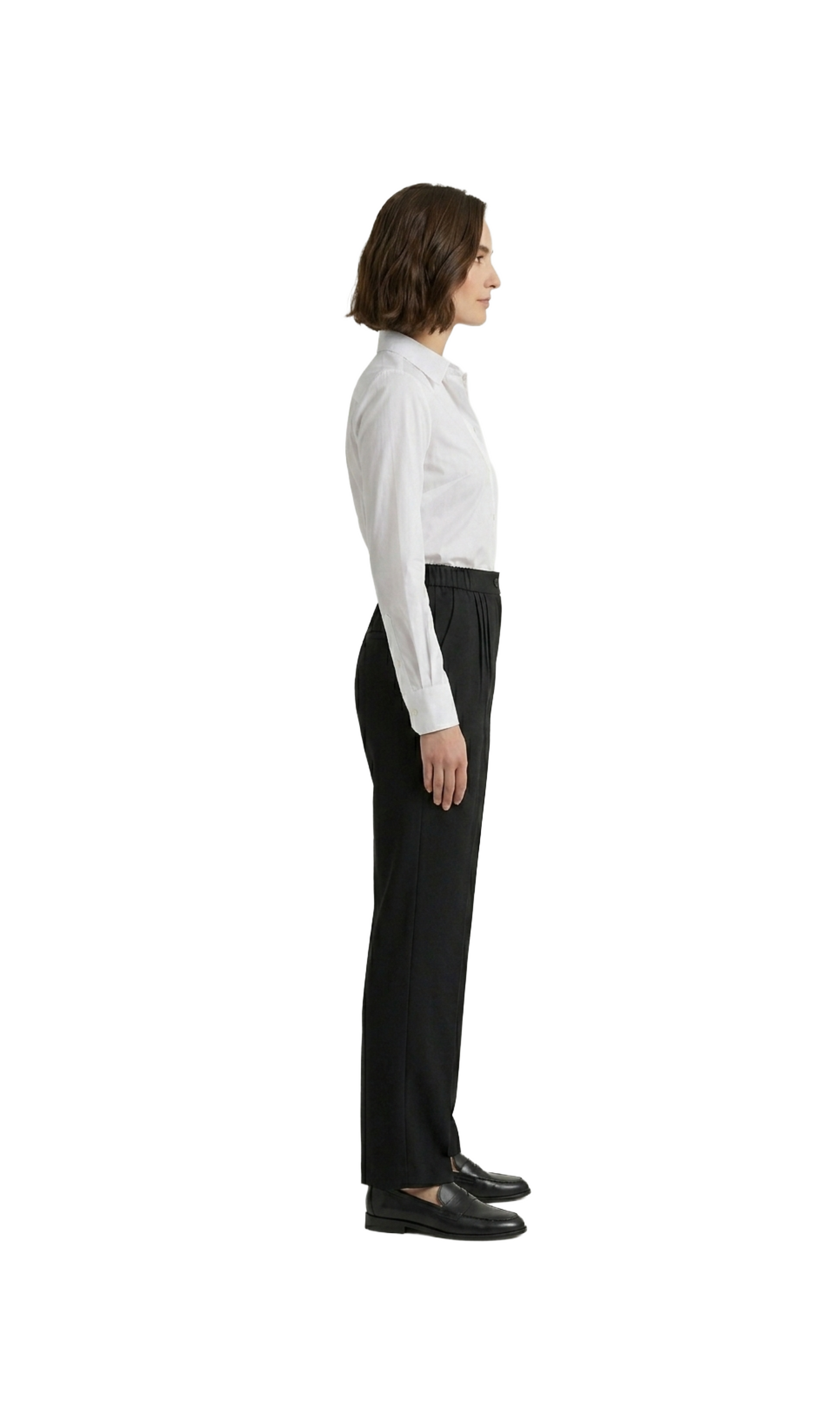 Pantalón negro de vestir con pinzas y elástico en cintura
