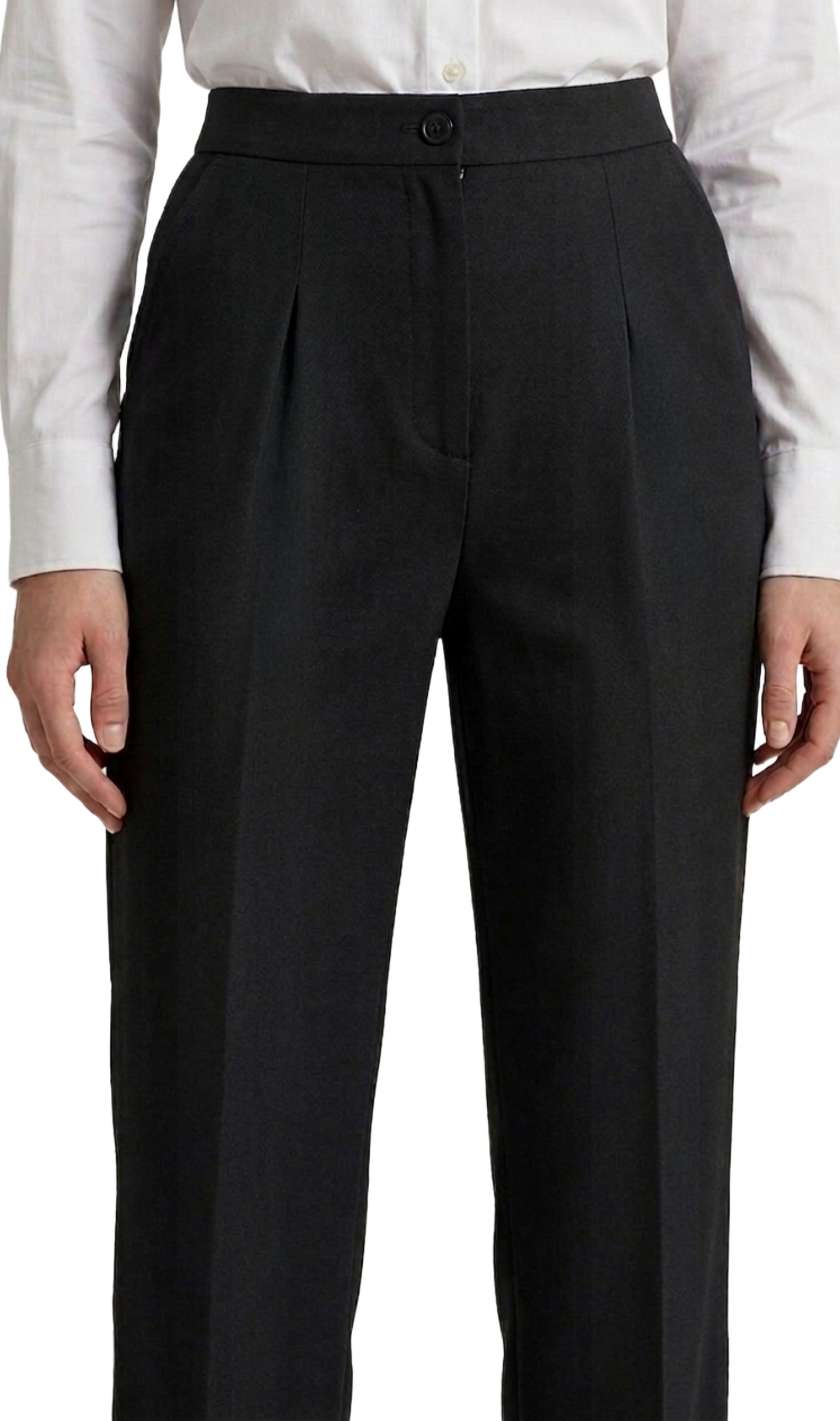 Pantalón negro de vestir con pinzas y elástico en cintura
