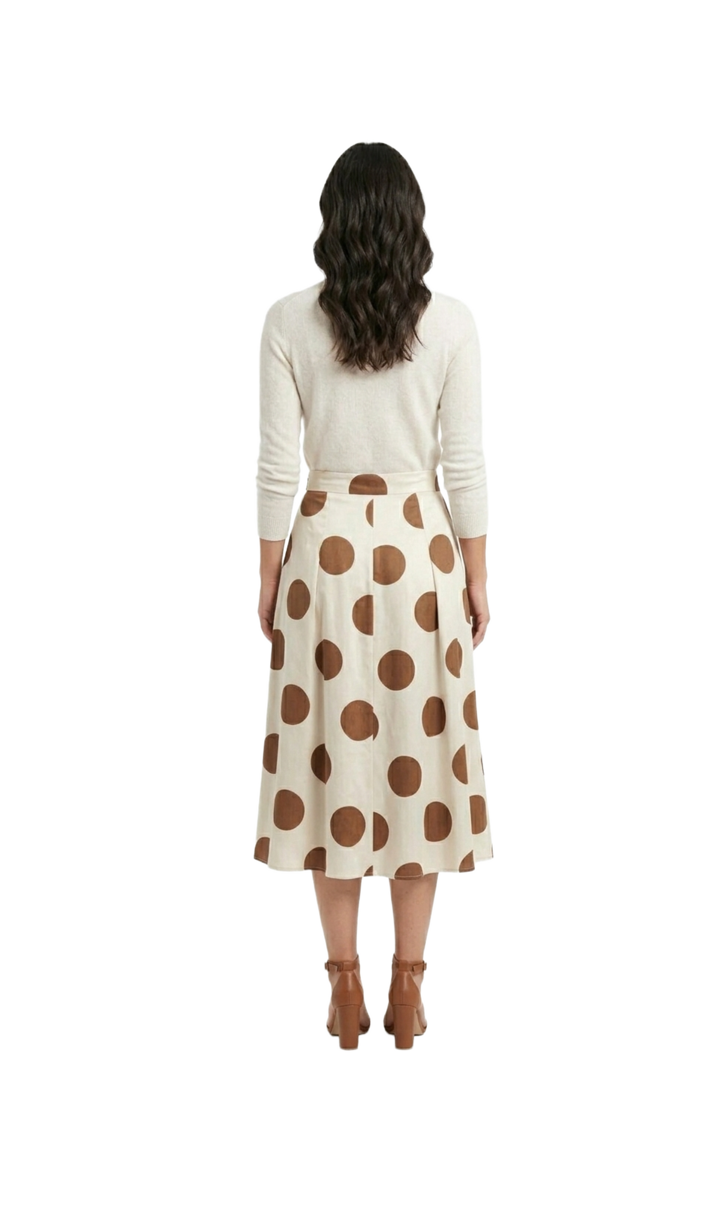 Falda larga beige satinada con puntos cafes