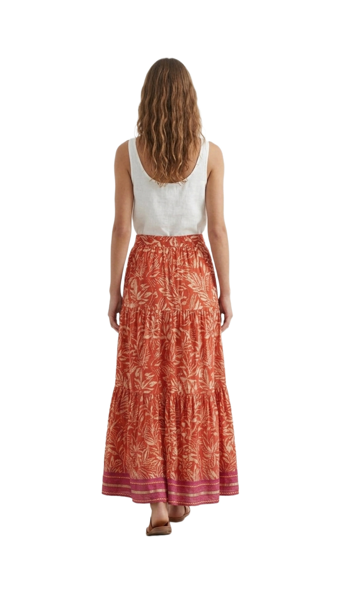 Falda naranja con estampado de flores
