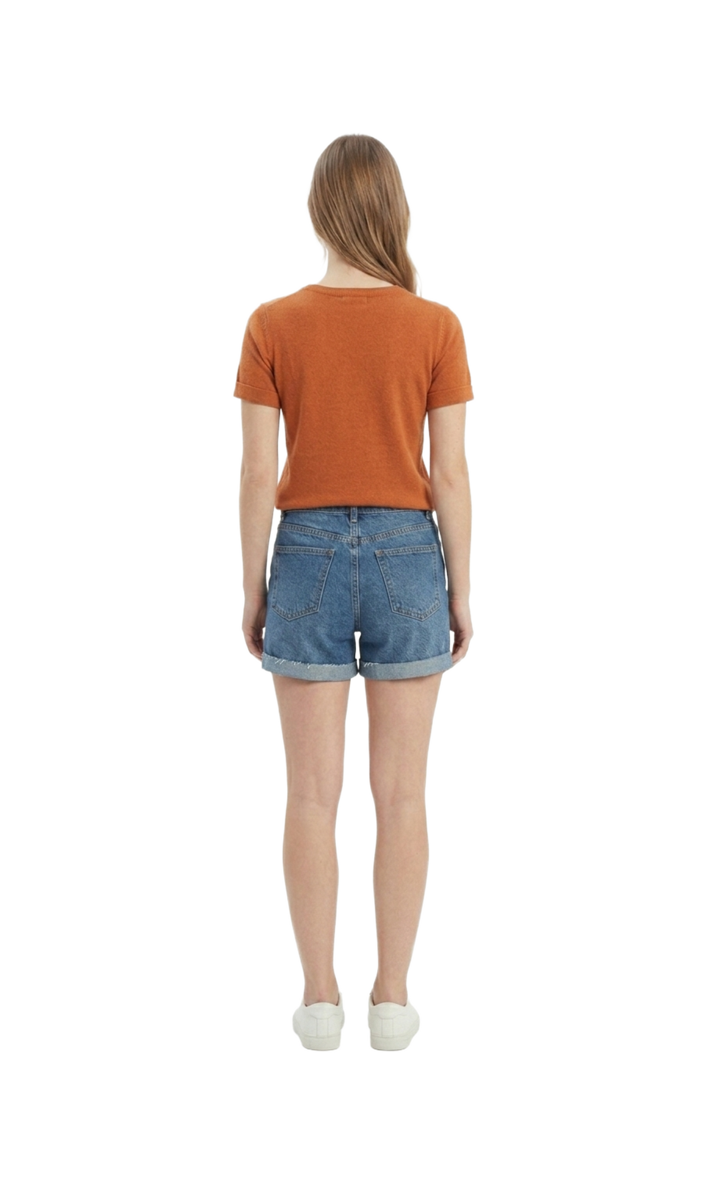 Blusa naranja con dobladillo en manga