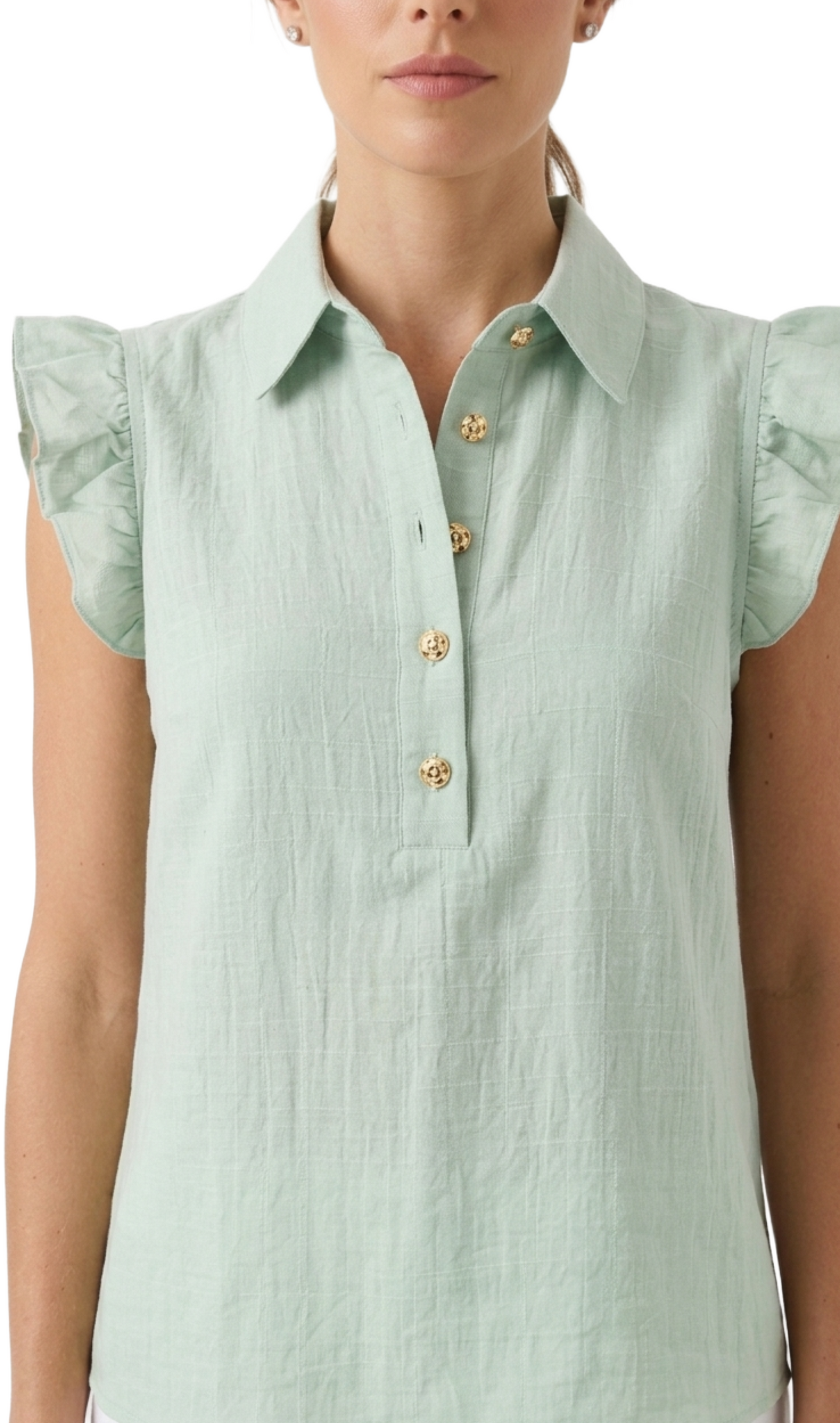 Blusa verde pistacho con cuello y botones decorativos