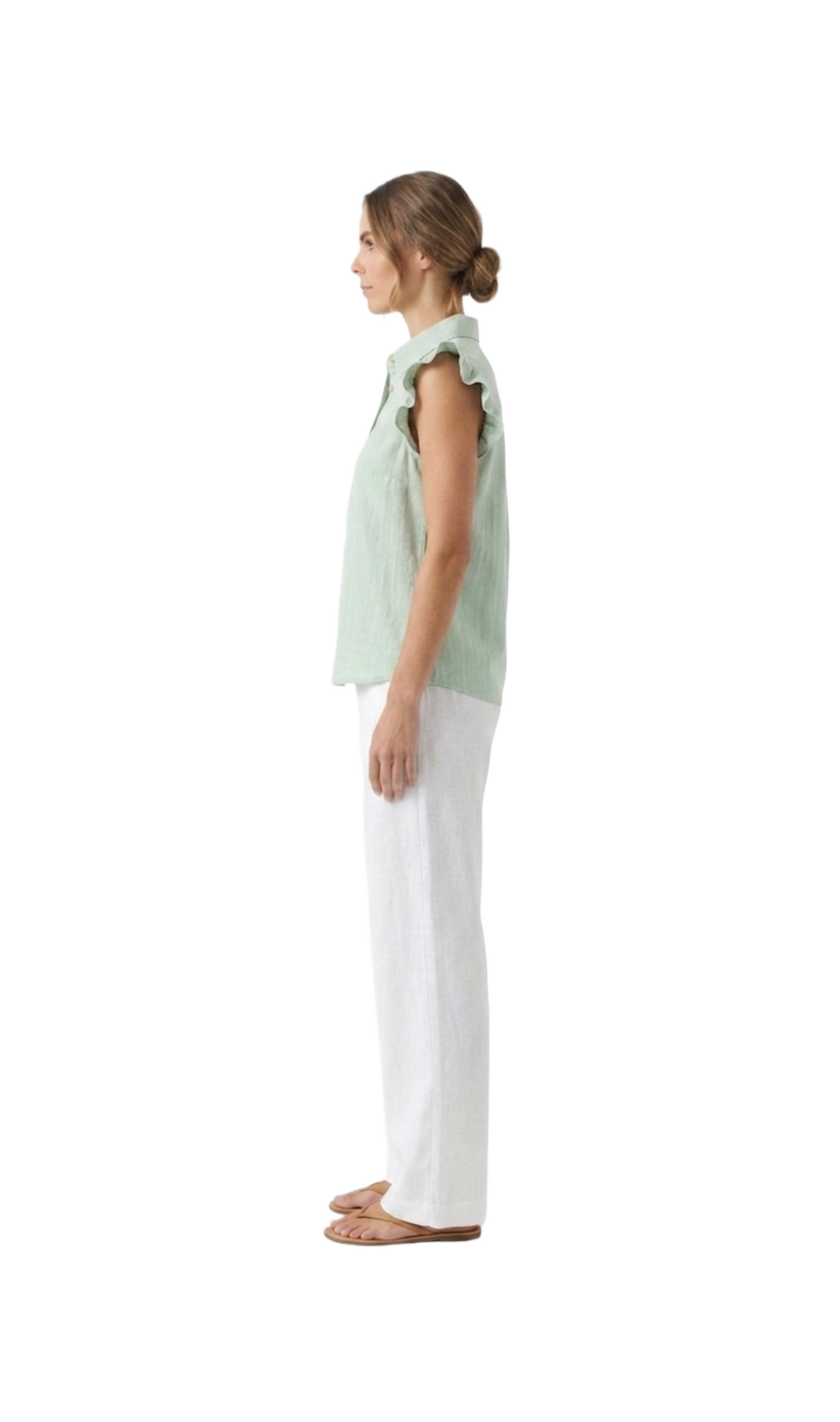Blusa verde pistacho con cuello y botones decorativos