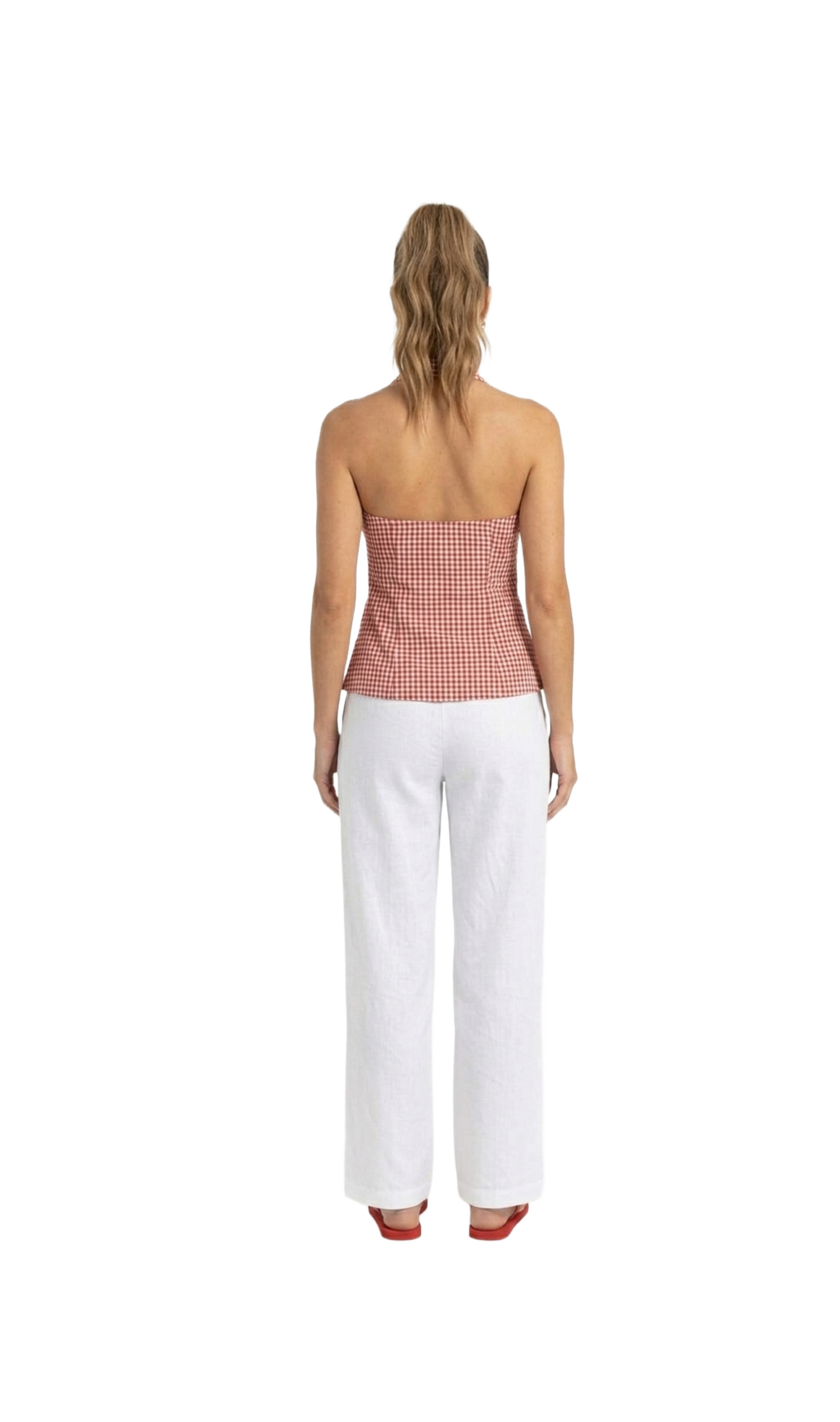 Crop top halter cuadricula con botones dorados