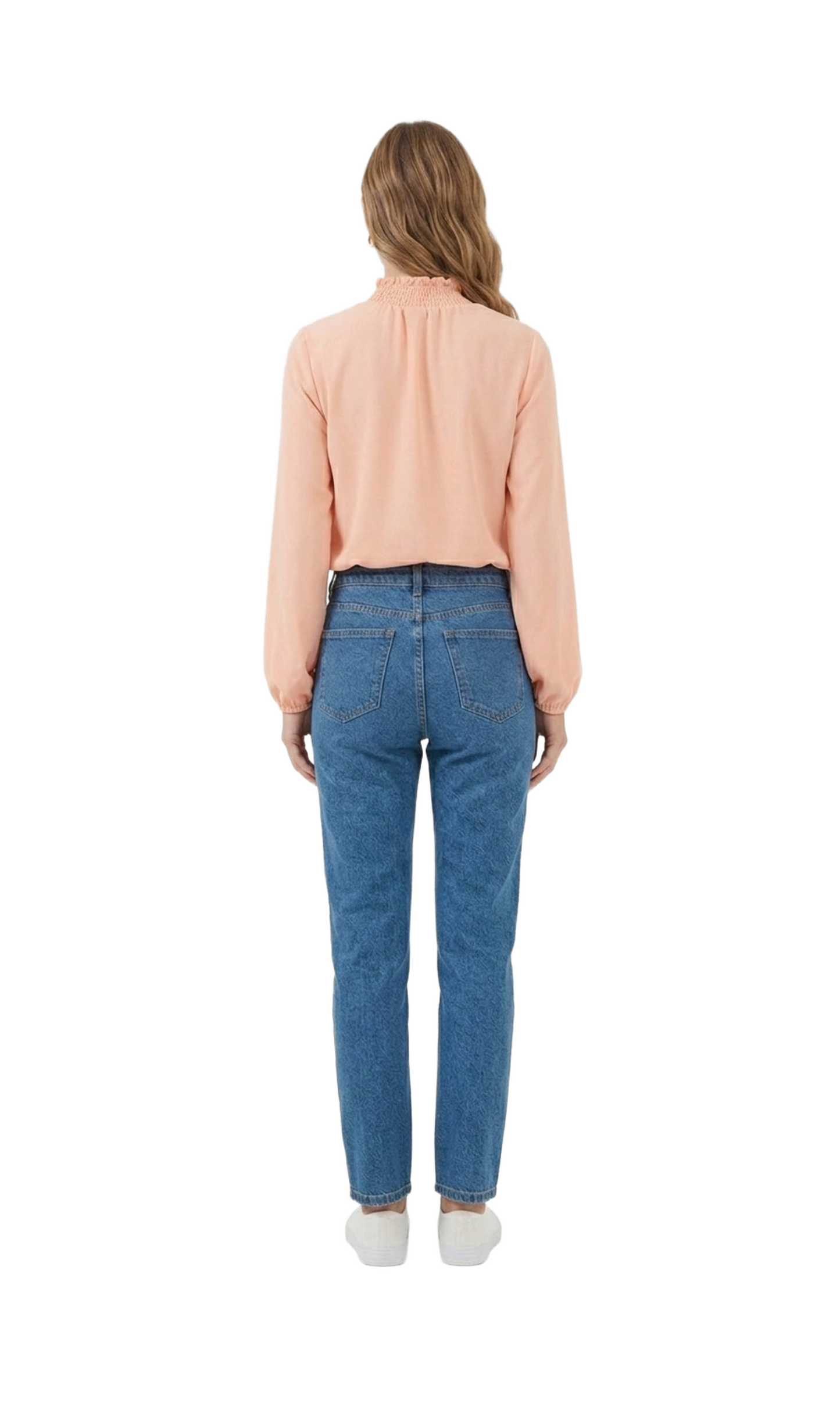 Blusa salmon manga larga con cuello alto