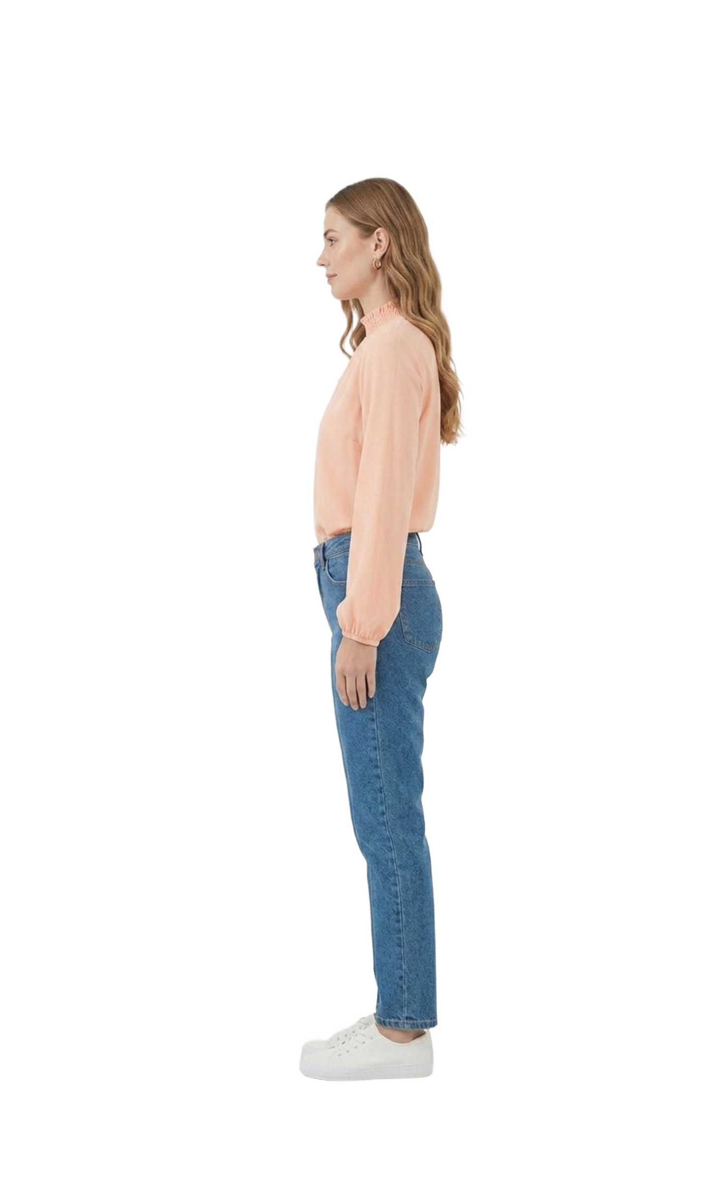 Blusa salmon manga larga con cuello alto