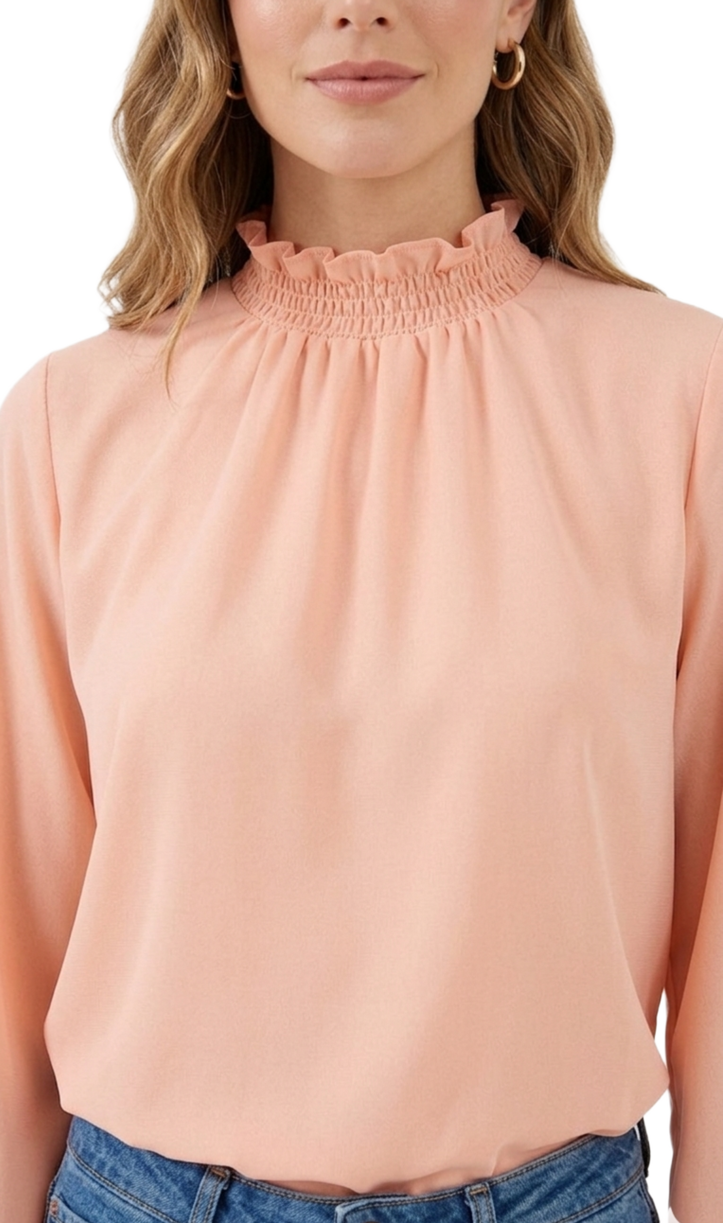 Blusa salmon manga larga con cuello alto