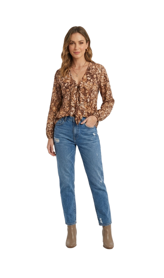 Blusa estampado de naturaleza color cafe