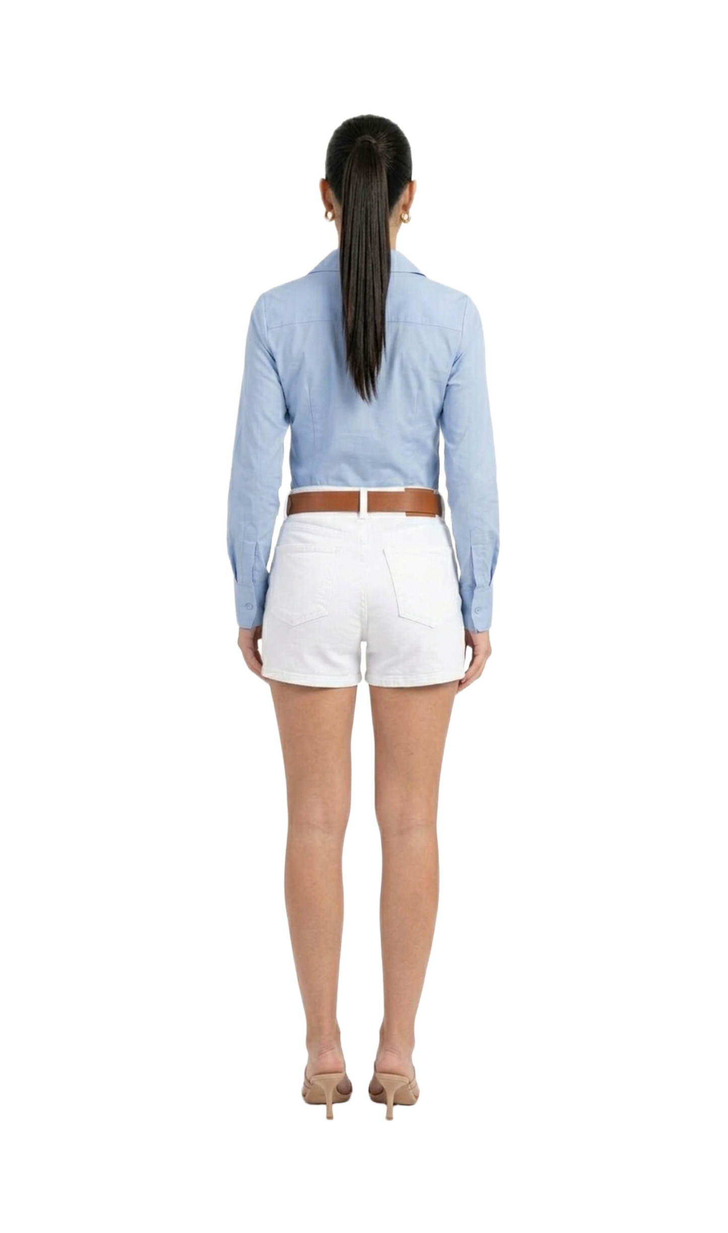 Blusa azul seccionada manga larga