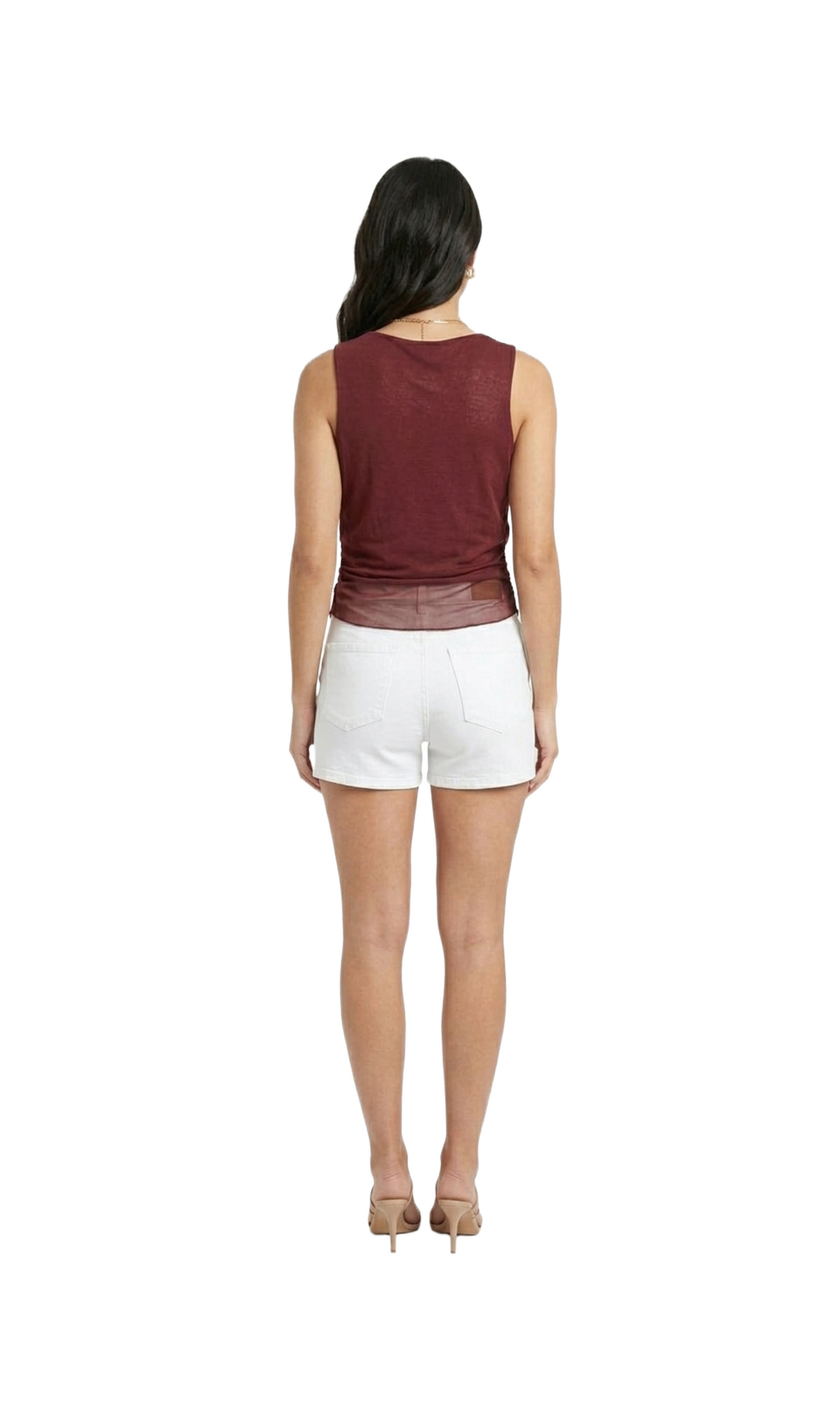 Blusa guinda mesh plisados laterales