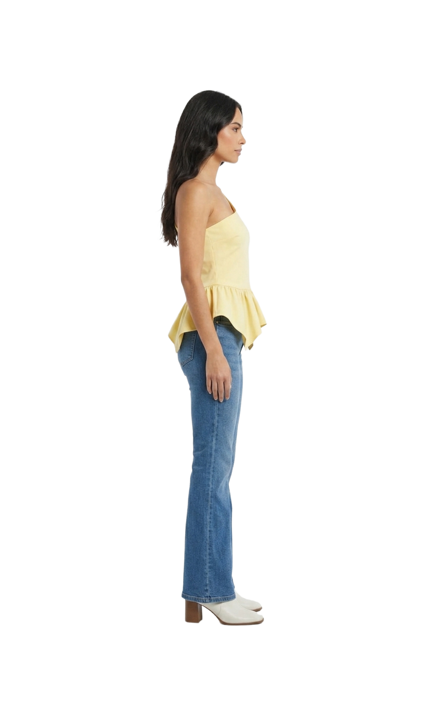 Blusa amarillo de un tirante con olan