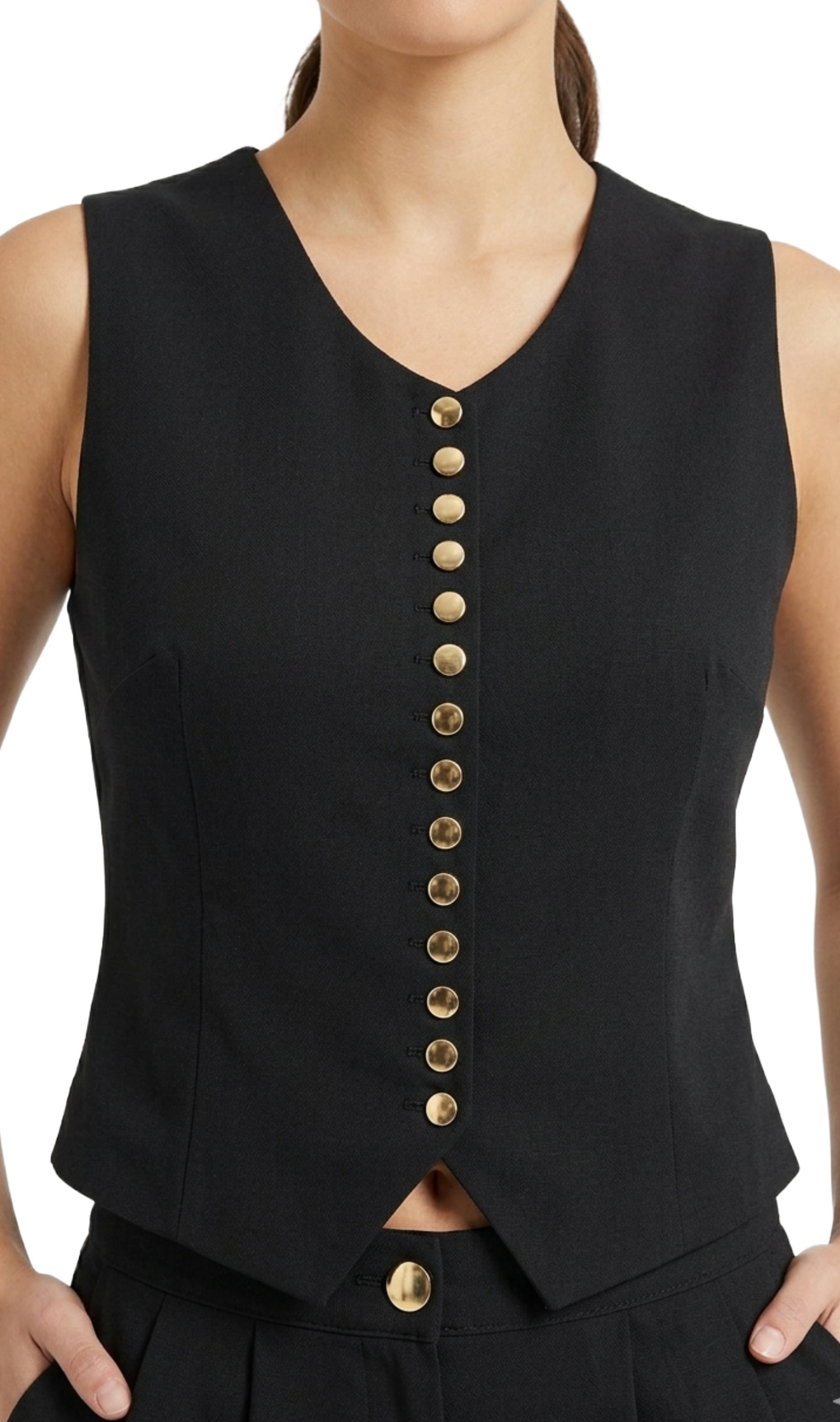 Conjunto negro de chaleco abotonado con short