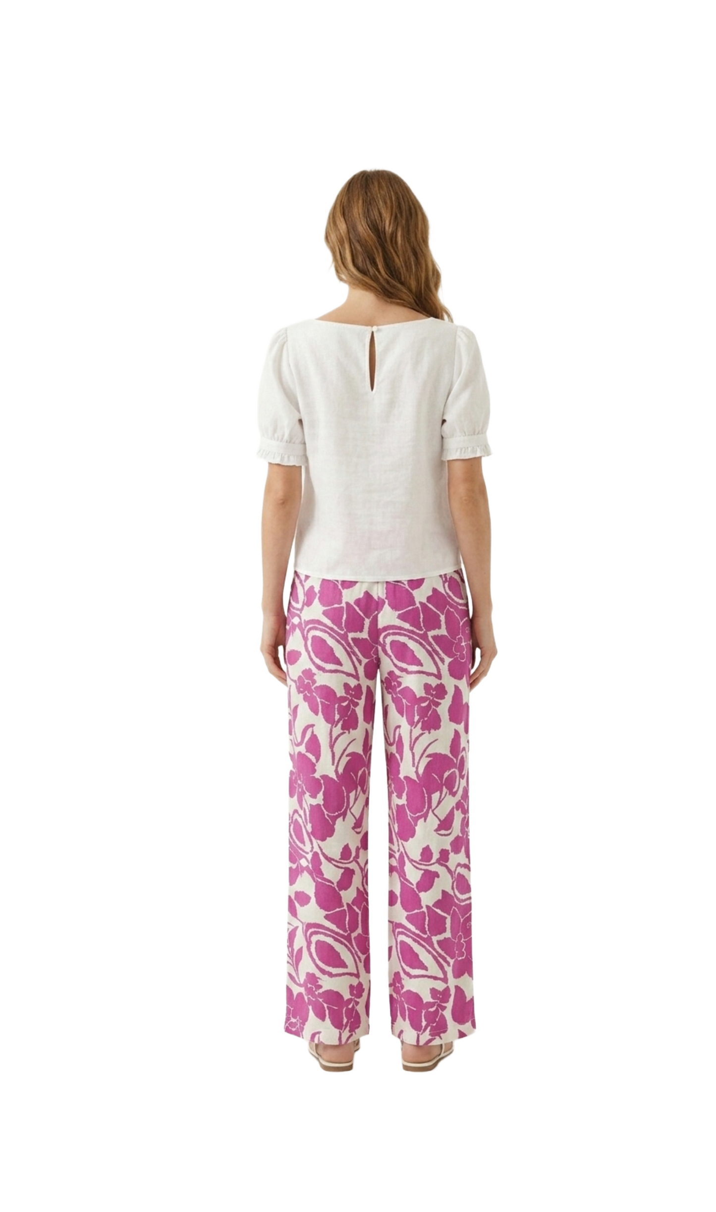 Pantalón blanco con estampado de flores