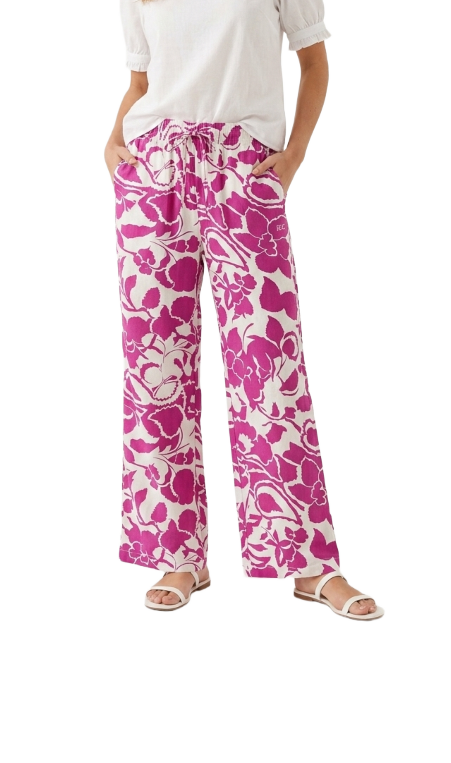 Pantalón blanco con estampado de flores